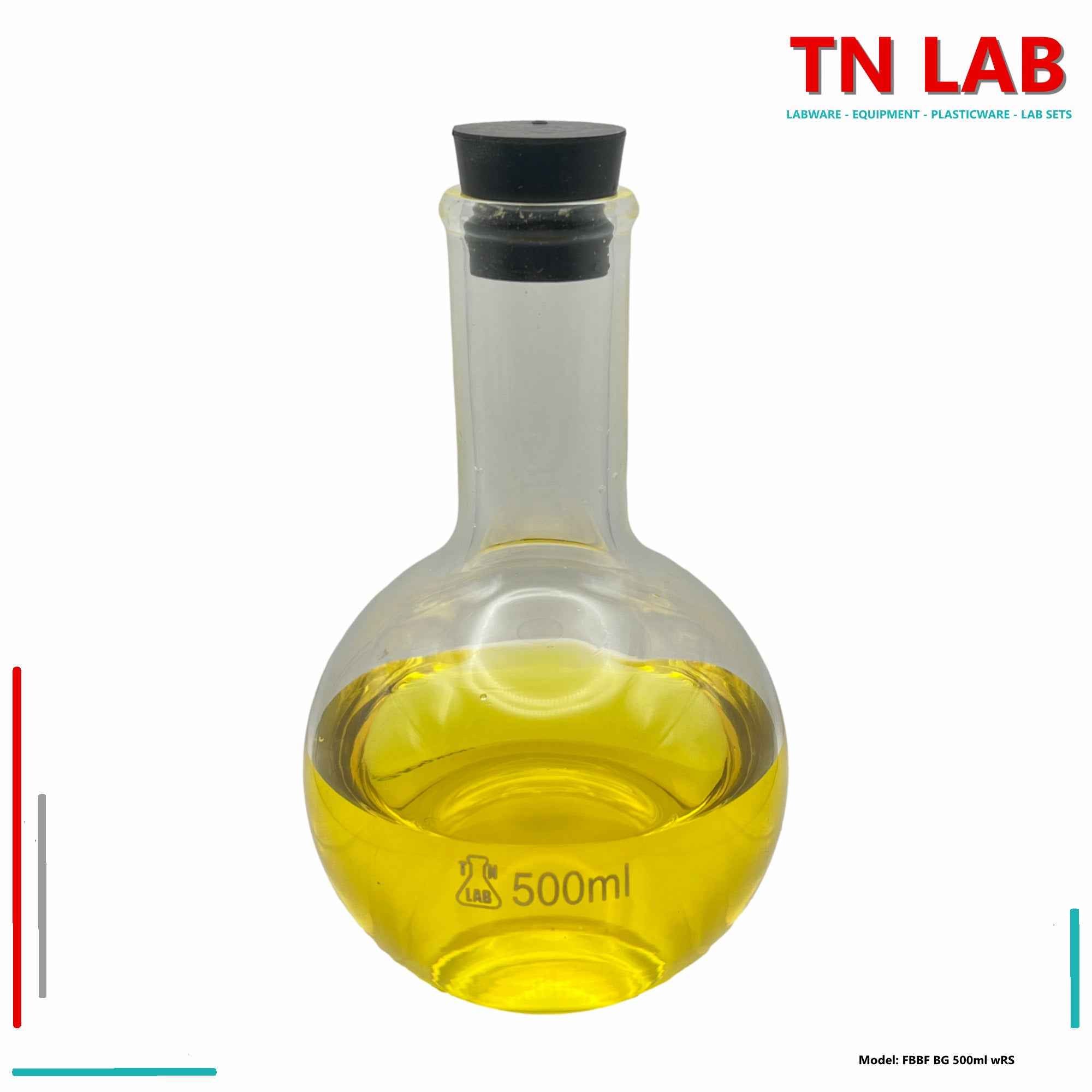 Flat Bottom Boiling Flask Florence Flask Borosilicate Glass 500ml with Rubber Stopper