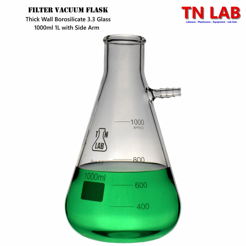 TN LAB Filter Vacuum Flask 1000ml 1L Borosilicate 3.3 Glass