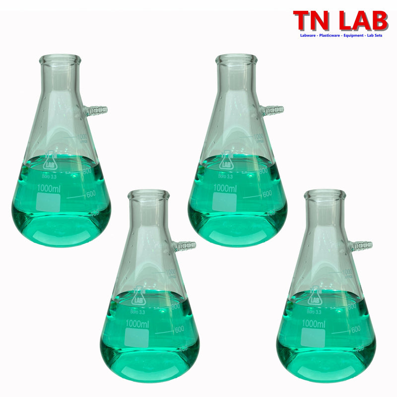 TN LAB Filter Vacuum Flask 1000ml 1L Borosilicate 3.3 Glass 4-Pack