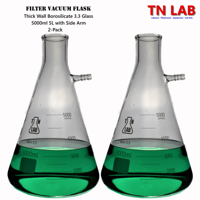 TN LAB Filter Vacuum Flask 5000ml 5L Borosilicate 3.3 Glass 2-Pack