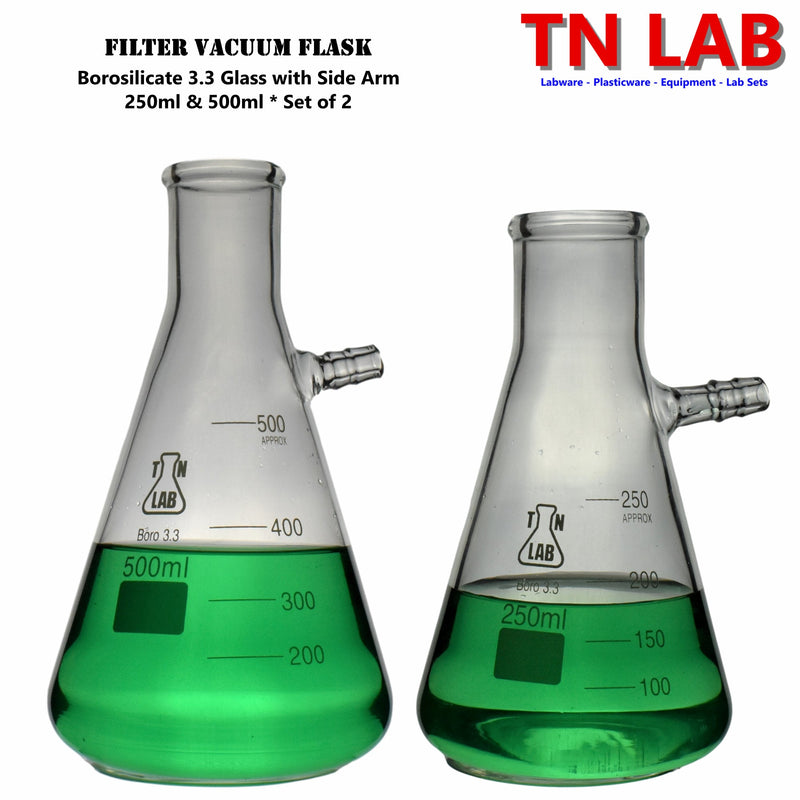 Filter Flask Vacuum Flask Glass SET of 2 - 250ml & 500ml Buchner Flasks