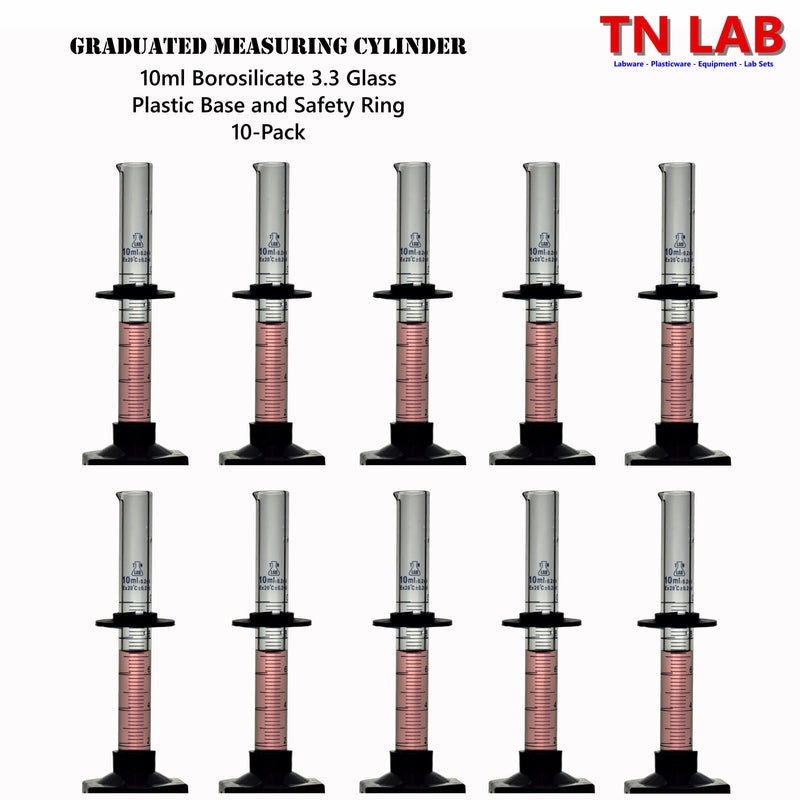 TN LAB Supply Graduated Measuring Cylinder 10ml Borosilicate 3.3 Glass 10-Pack