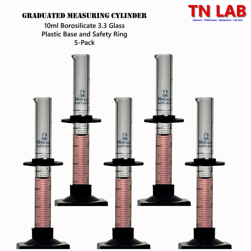 TN LAB Supply Graduated Measuring Cylinder 10ml Borosilicate 3.3 Glass 5-Pack