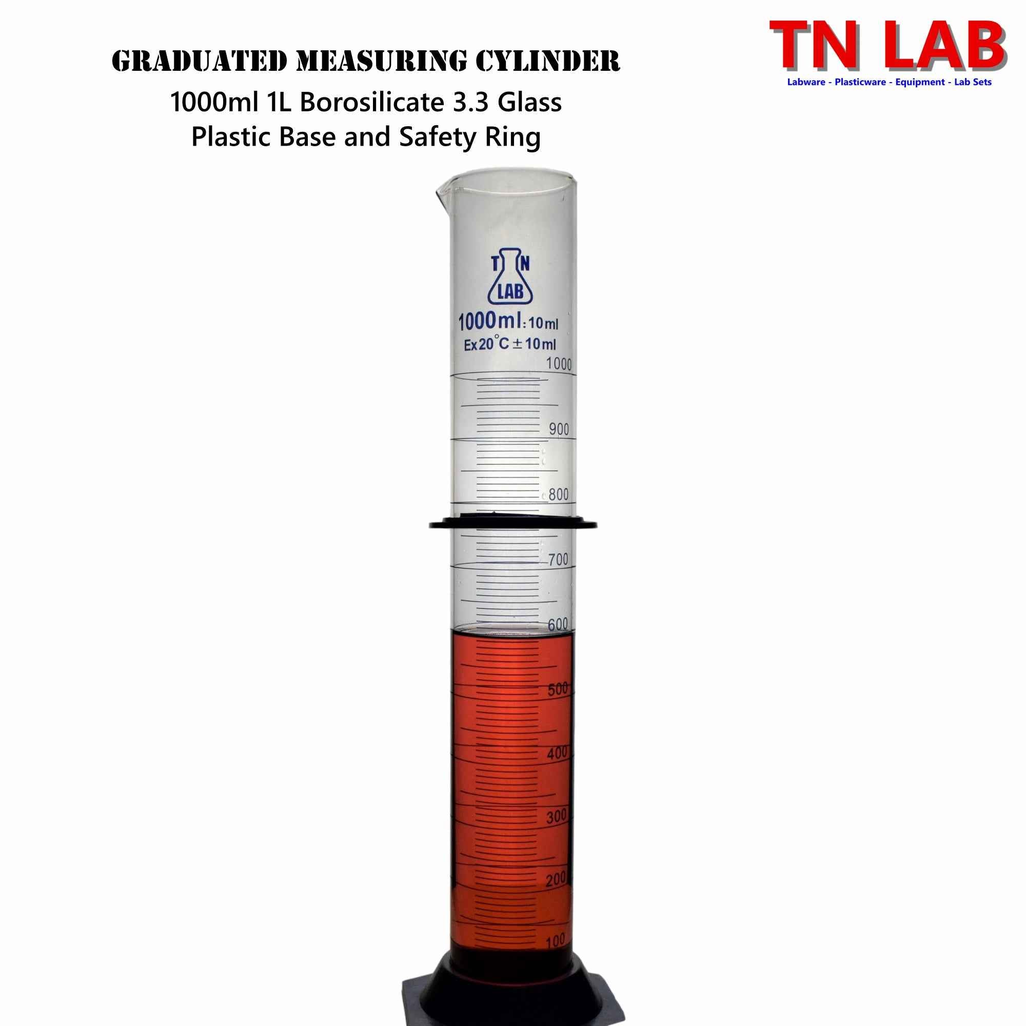 Measuring Cylinder 1000ml 1L Class A Borosilicate Glass with Plastic Base