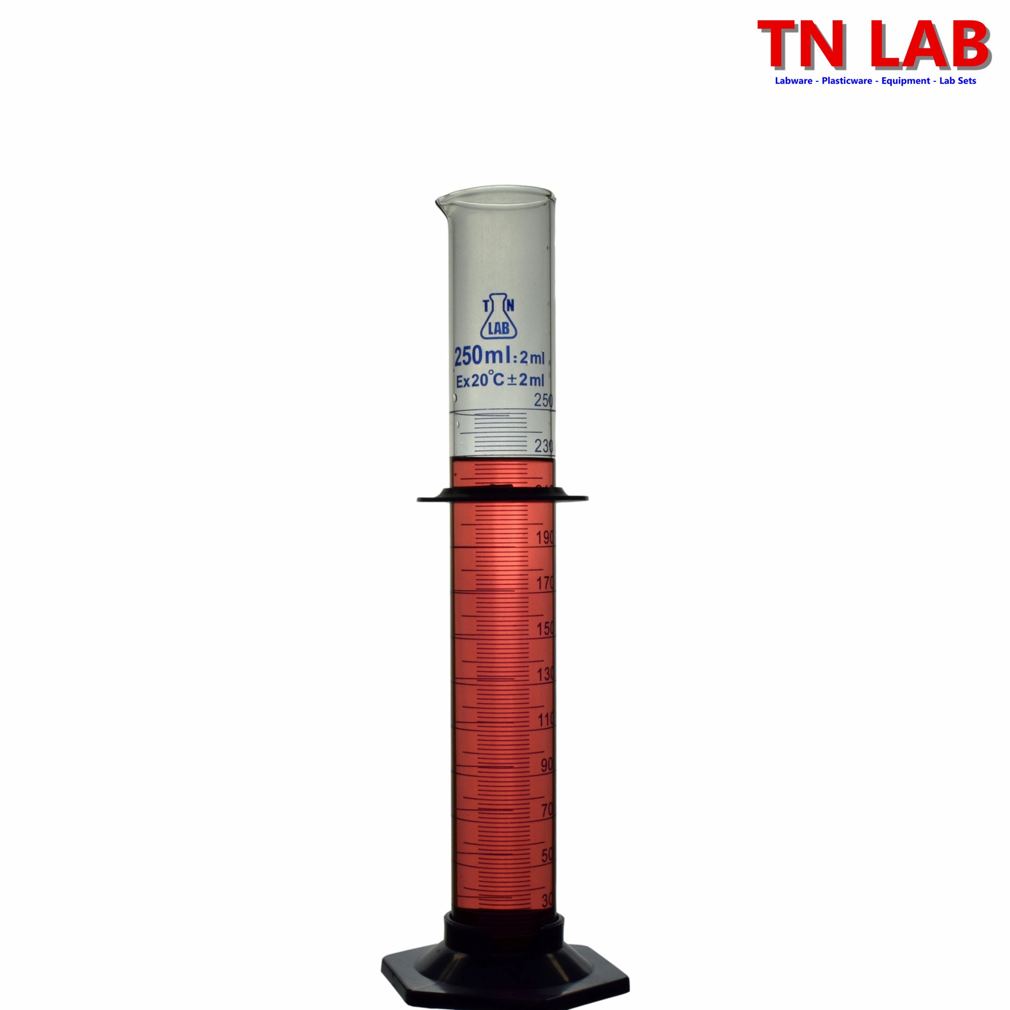 Measuring Cylinder 250ml Class A Borosilicate Glass Plastic Base