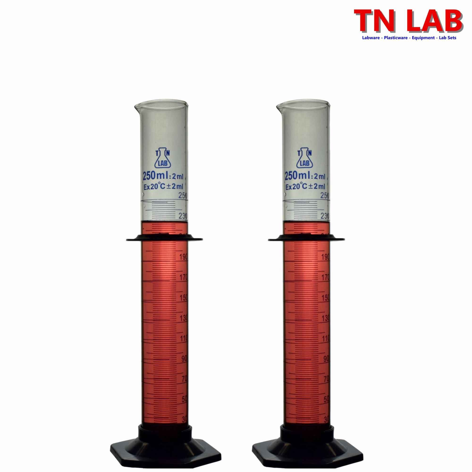 Measuring Cylinder 250ml Class A Borosilicate Glass Plastic Base