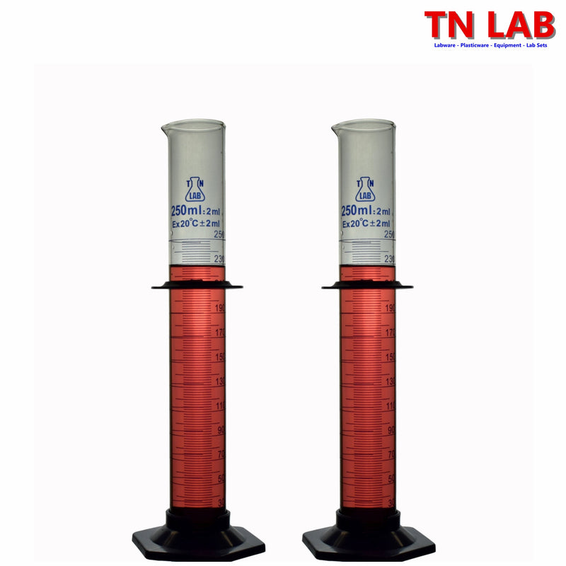 TN LAB Supply 250ml Graduated Measuring Cylinder Borosilicate 3.3 Glass 2-Pack