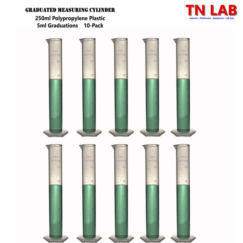 TN LAB Supply Graduated Measuring Cylinder 250ml Polypropylene Plastic PP GMC 10-Pack