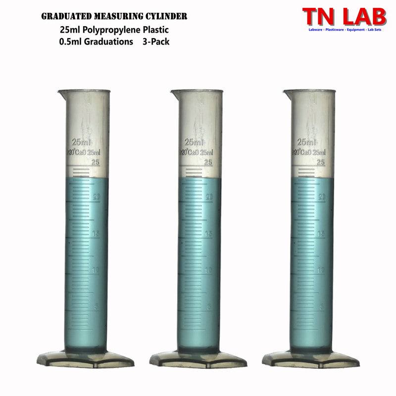 TN LAB Supply Graduated Measuring Cylinder 25ml Polypropylene Plastic PP GMC 3-Pack
