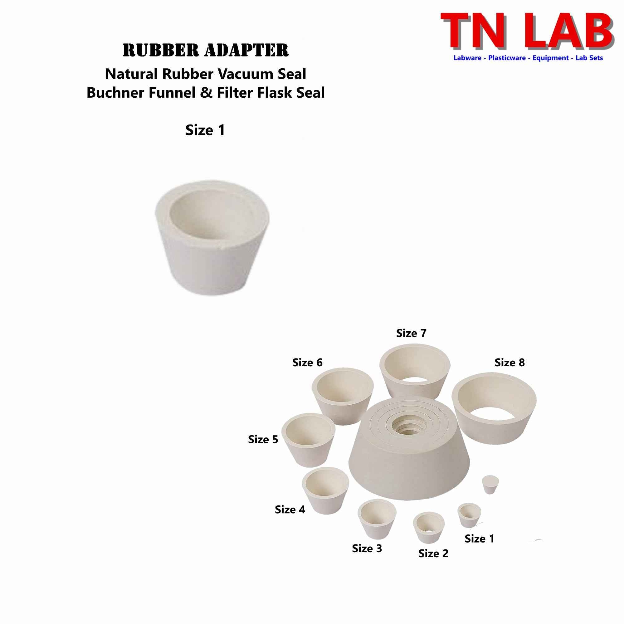 Filter Flask Buchner Funnel Vacuum Sealing Adapters Cone Shaped Rubber 8-Sizes