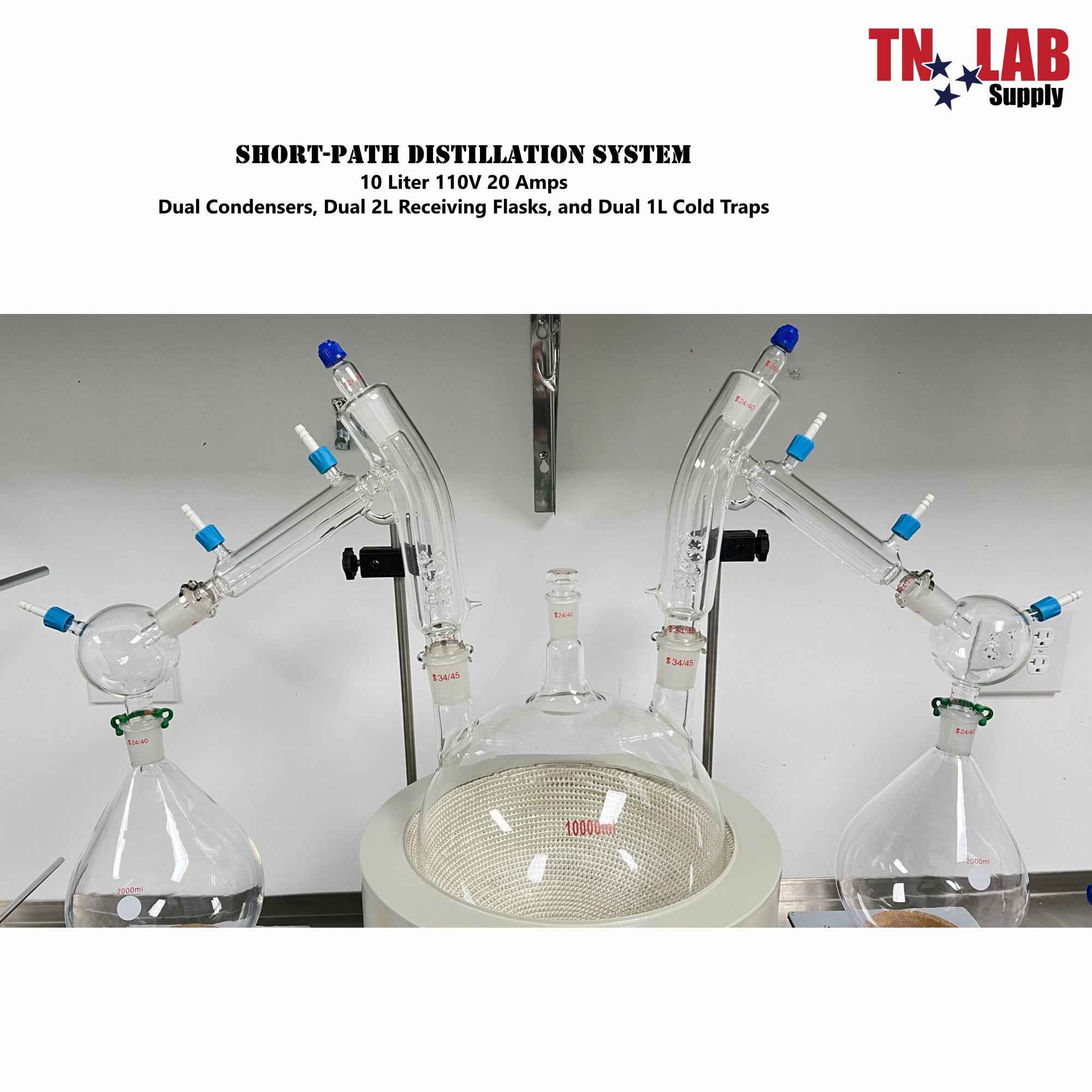 Short-Path Distillation System 10 Liter Dual Condensers Flasks Cold Traps 10000ml