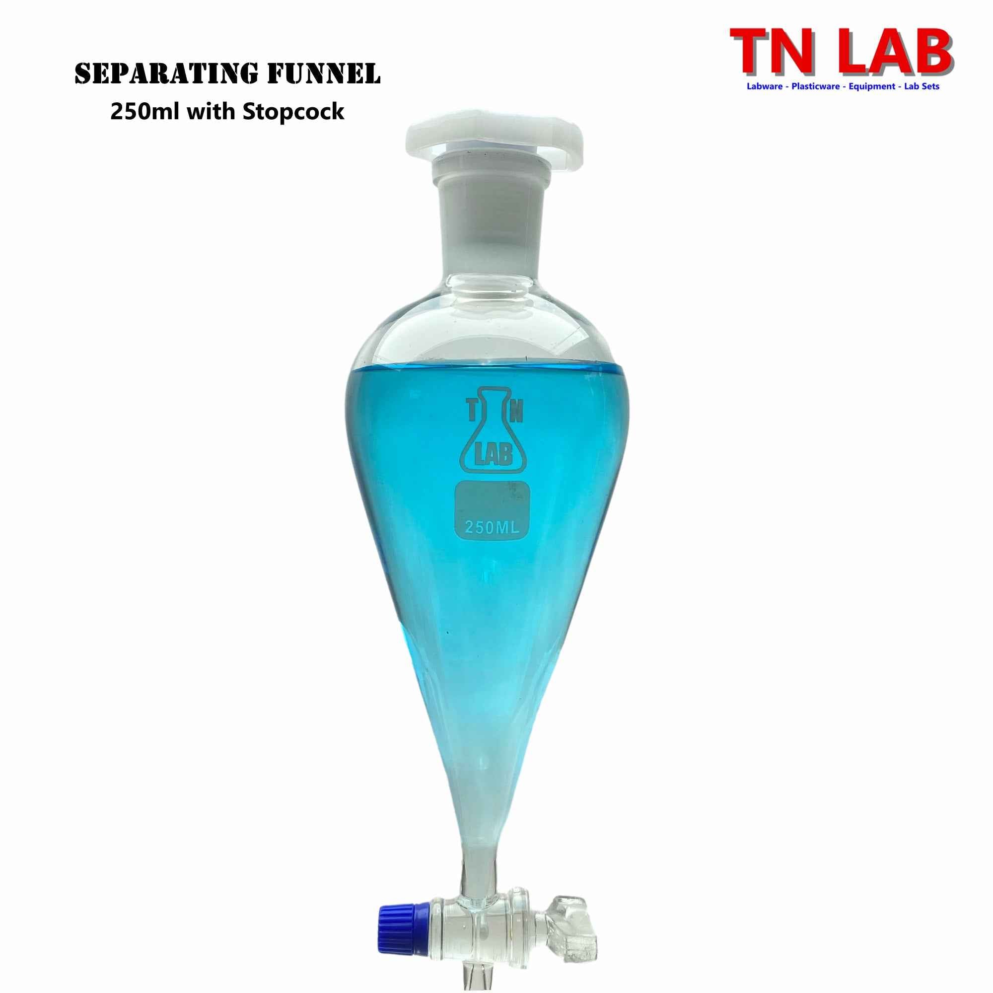 Funnel Separating 250ml Heavy-Wall Borosilicate Glass 24/29 Glass Key Style Stopcock