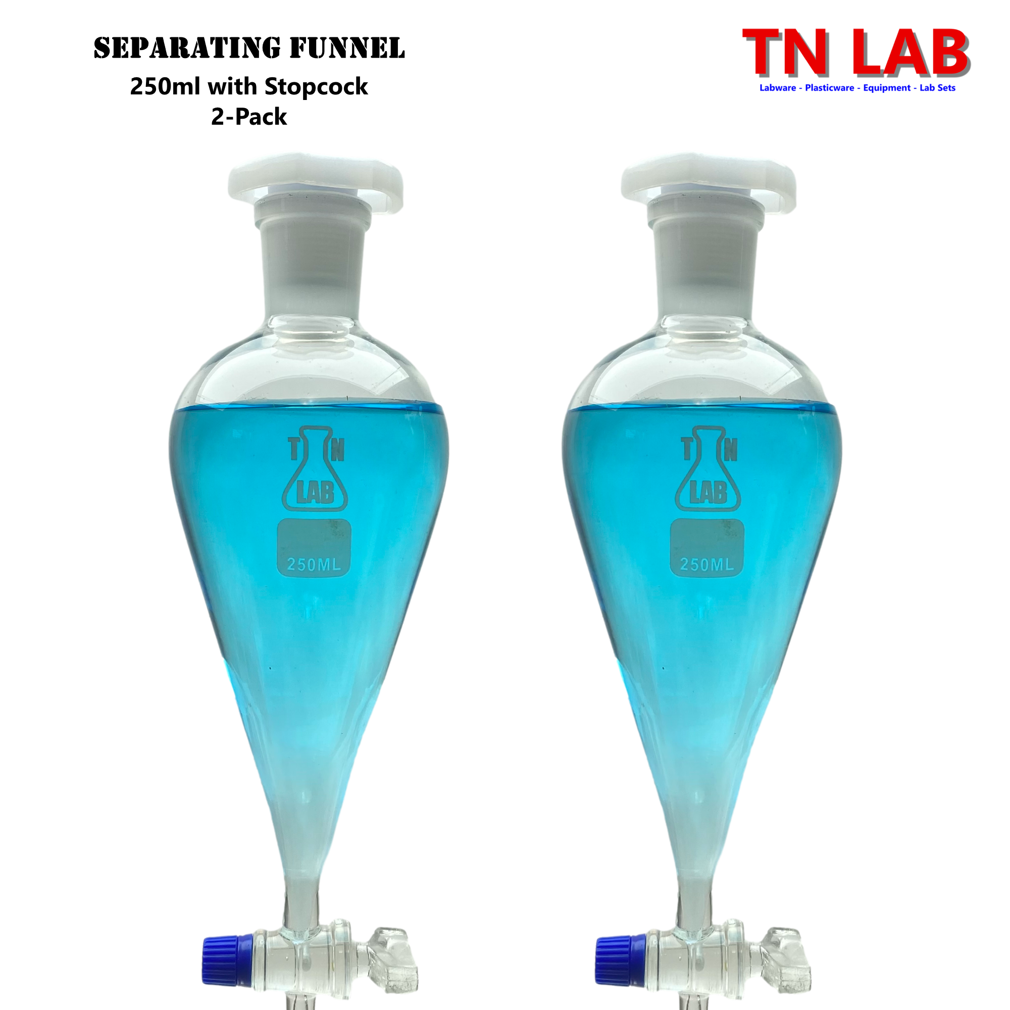 Funnel Separating 250ml Heavy-Wall Borosilicate Glass 24/29 Glass Key Style Stopcock