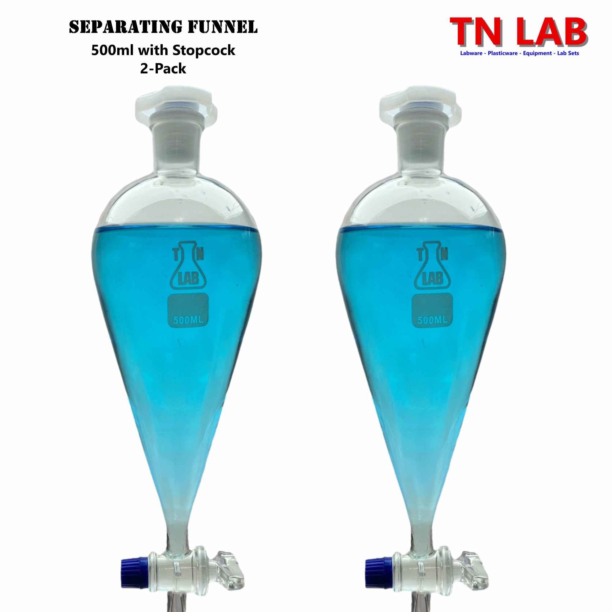 Funnel Separating 500ml Heavy-Wall Borosilicate Glass 24/29 Glass Key Style Stopcock