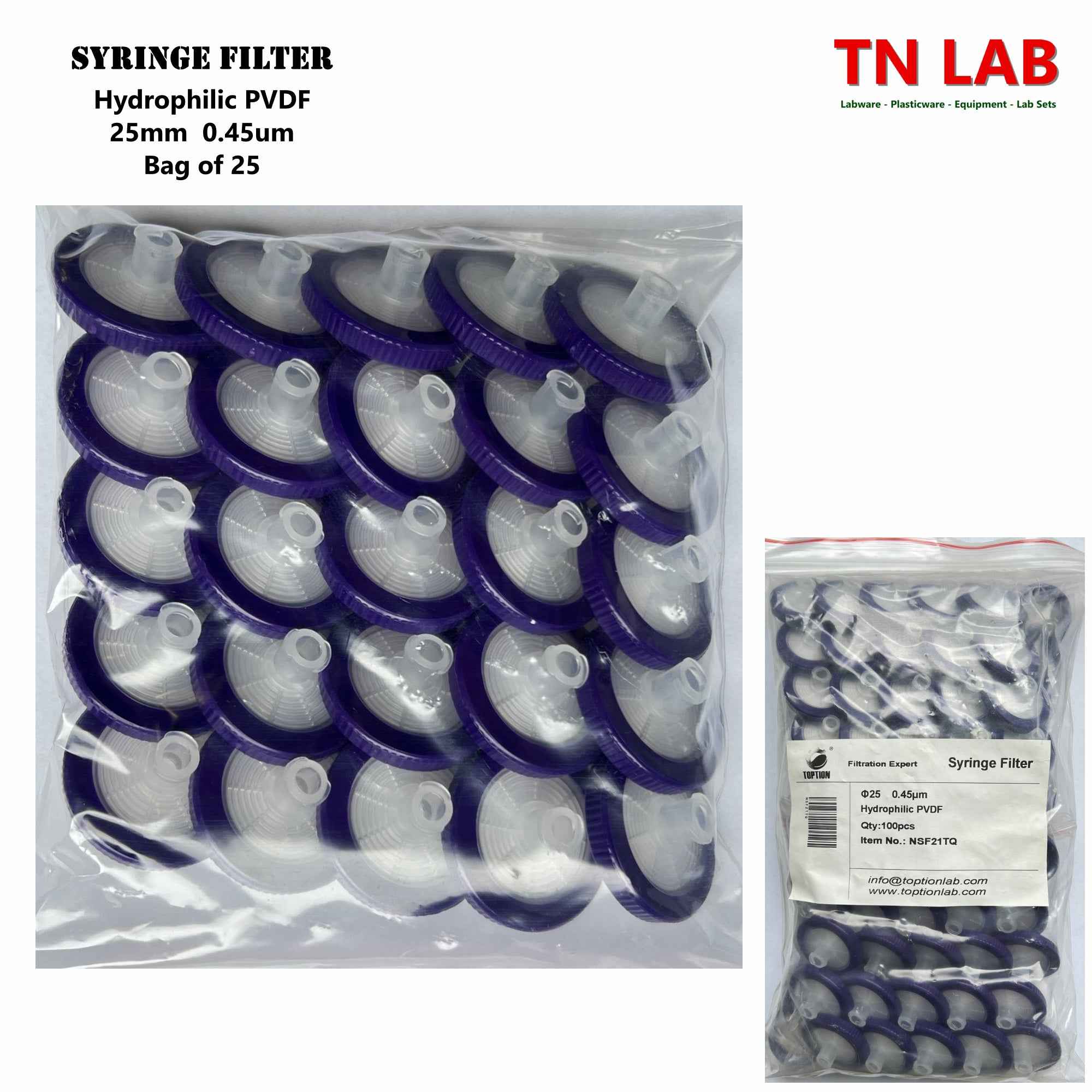 25mm Syringe Filters PES NYLON66 PTFE PVDF Hydrophilic Hydrophobic