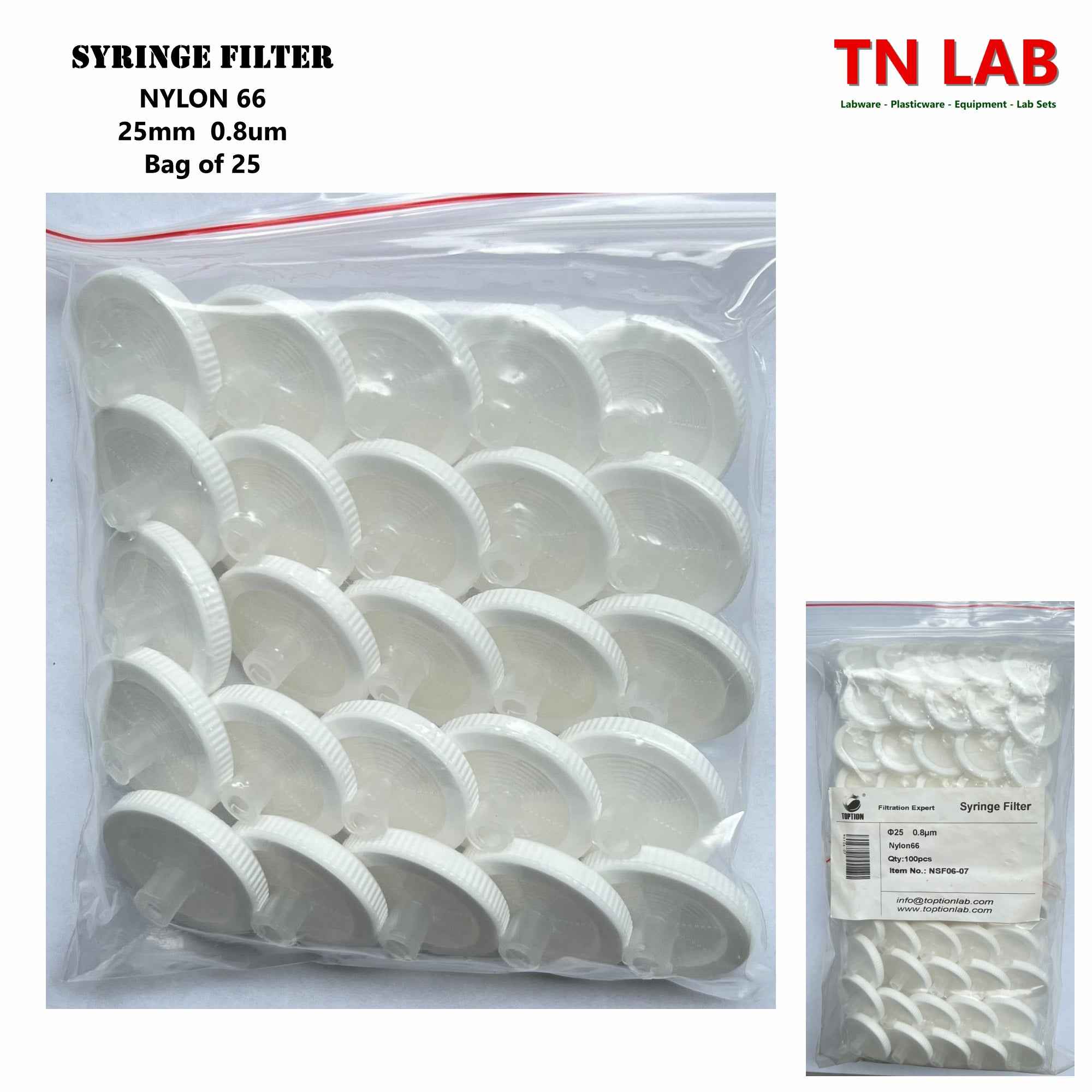 25mm Syringe Filters PES NYLON66 PTFE PVDF Hydrophilic Hydrophobic