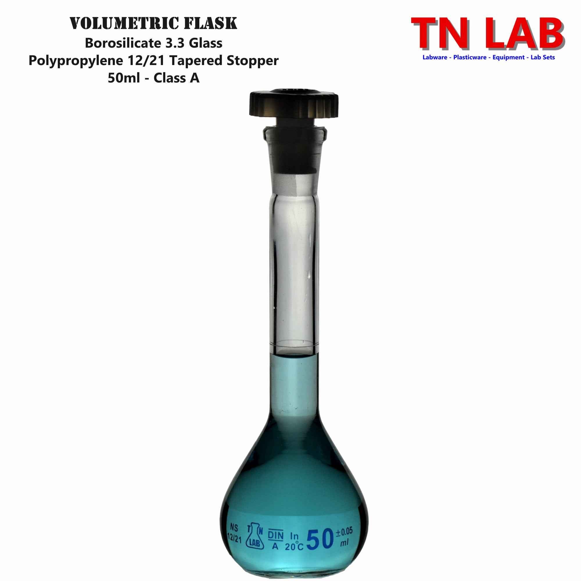 Volumetric Glass Flasks 4-Piece SET of Large Sizes 50-100-250-500ml Class A Accuracy TN LAB