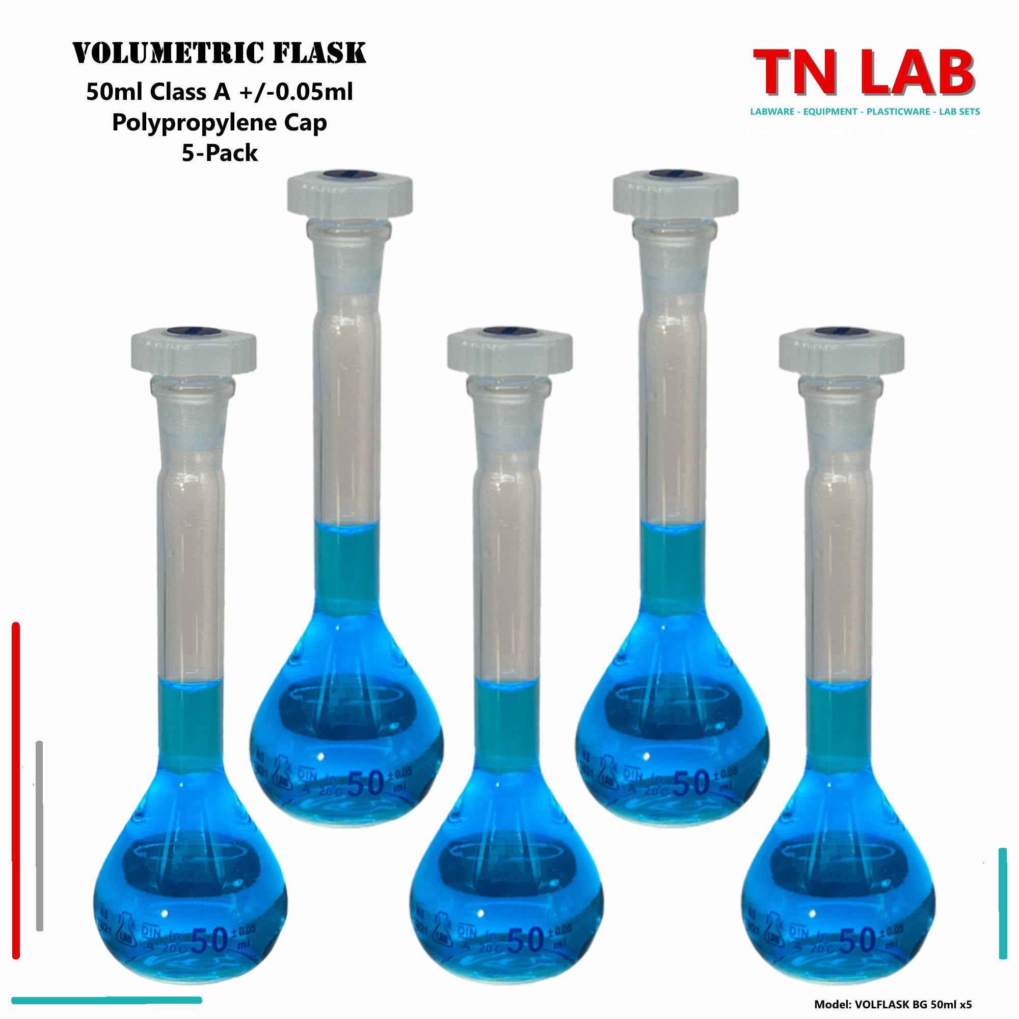 Volumetric Flask 50ml Borosilicate Glass Class A Precision ISO 1042