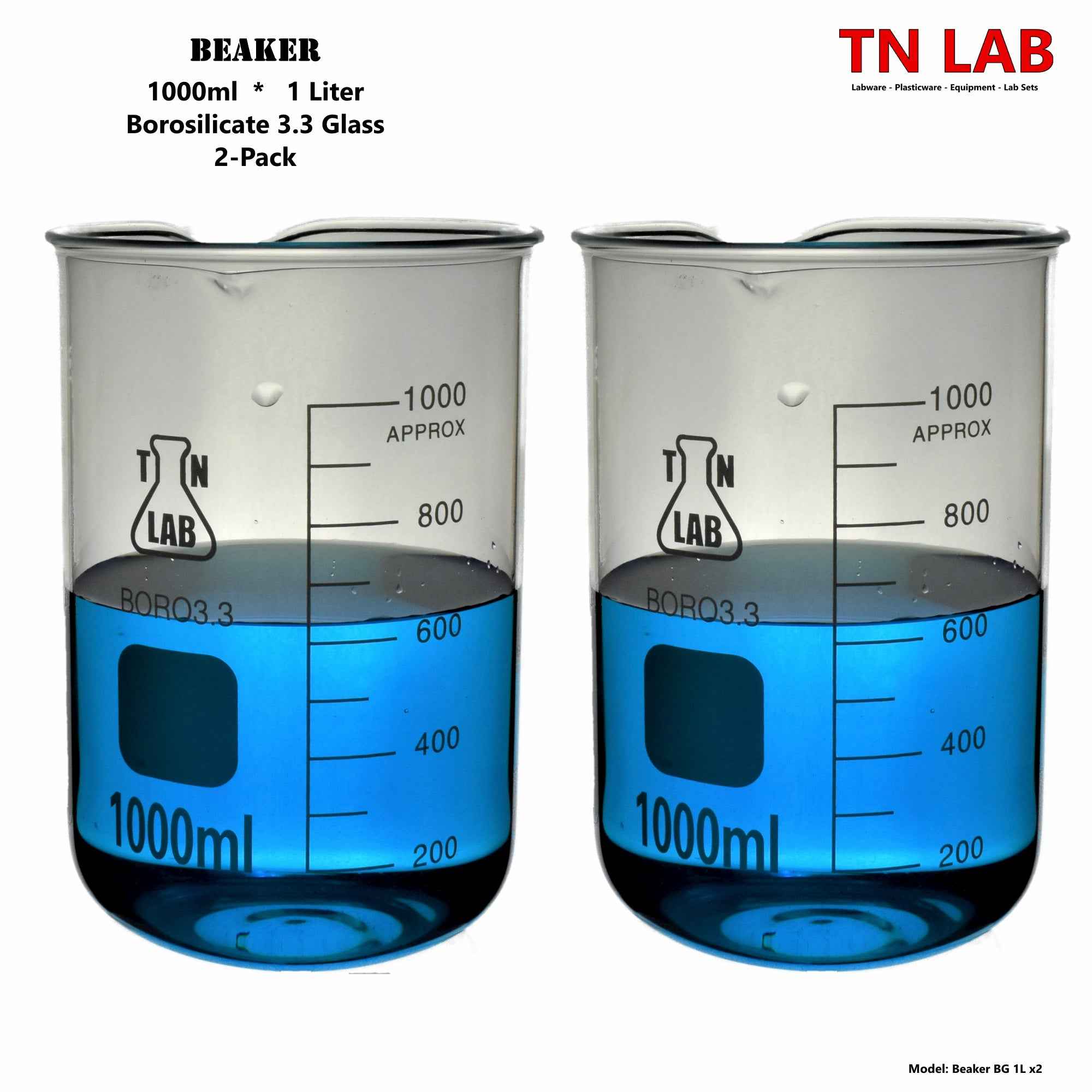 Beaker Borosilicate Glass with Graduations 1000ml 1L - TN LAB Supply
