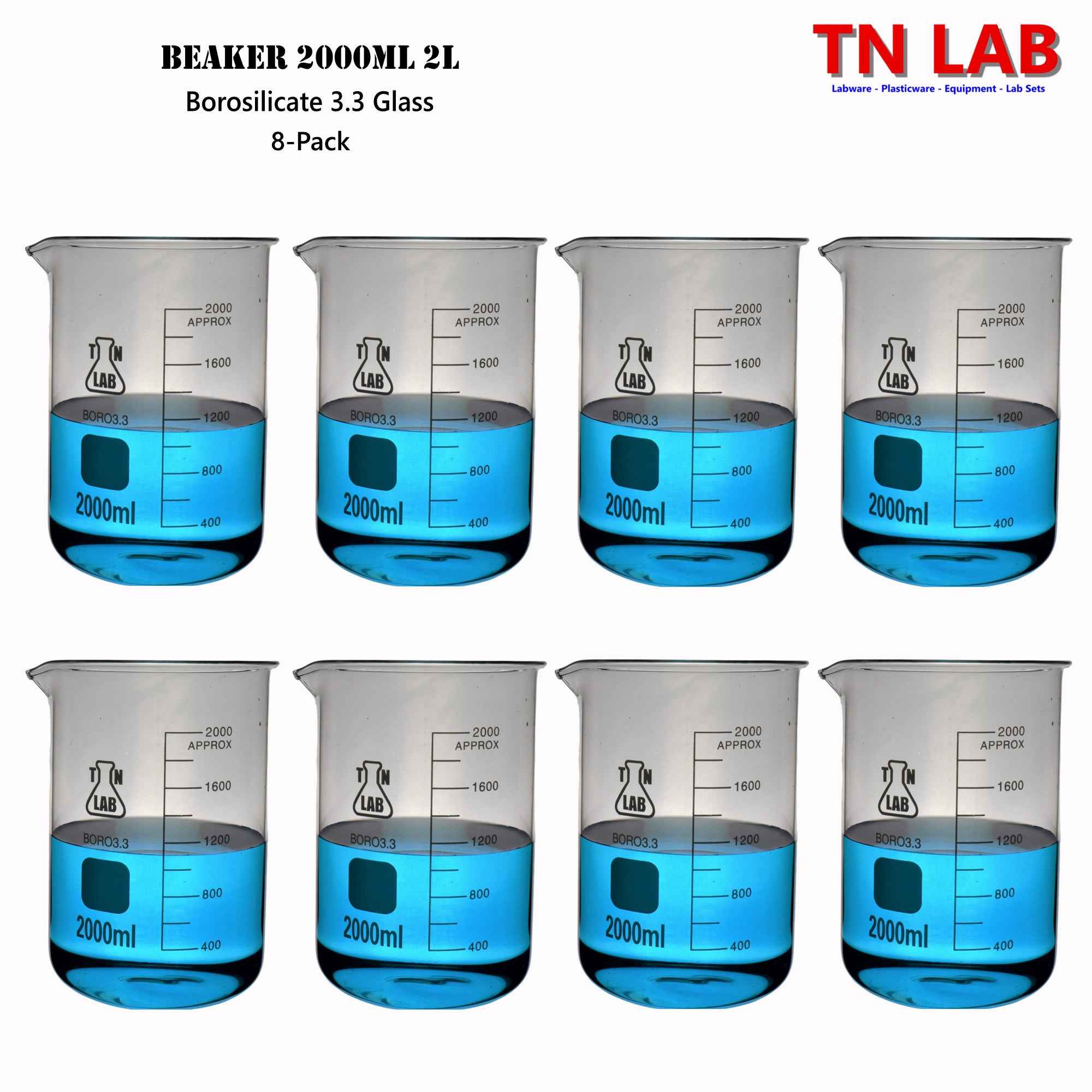 Beaker Borosilicate Glass with Graduations 2,000ml 2L - TN LAB Supply