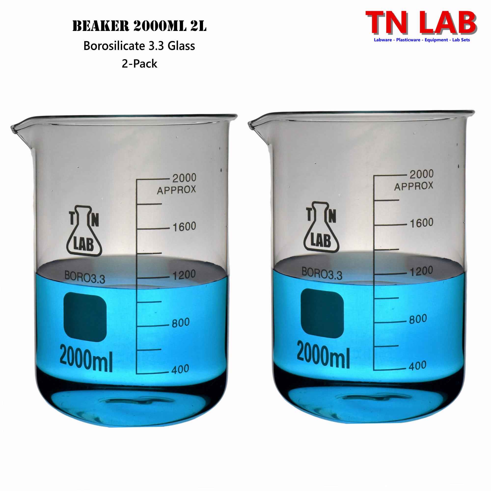 Beaker Borosilicate Glass with Graduations 2,000ml 2L - TN LAB Supply