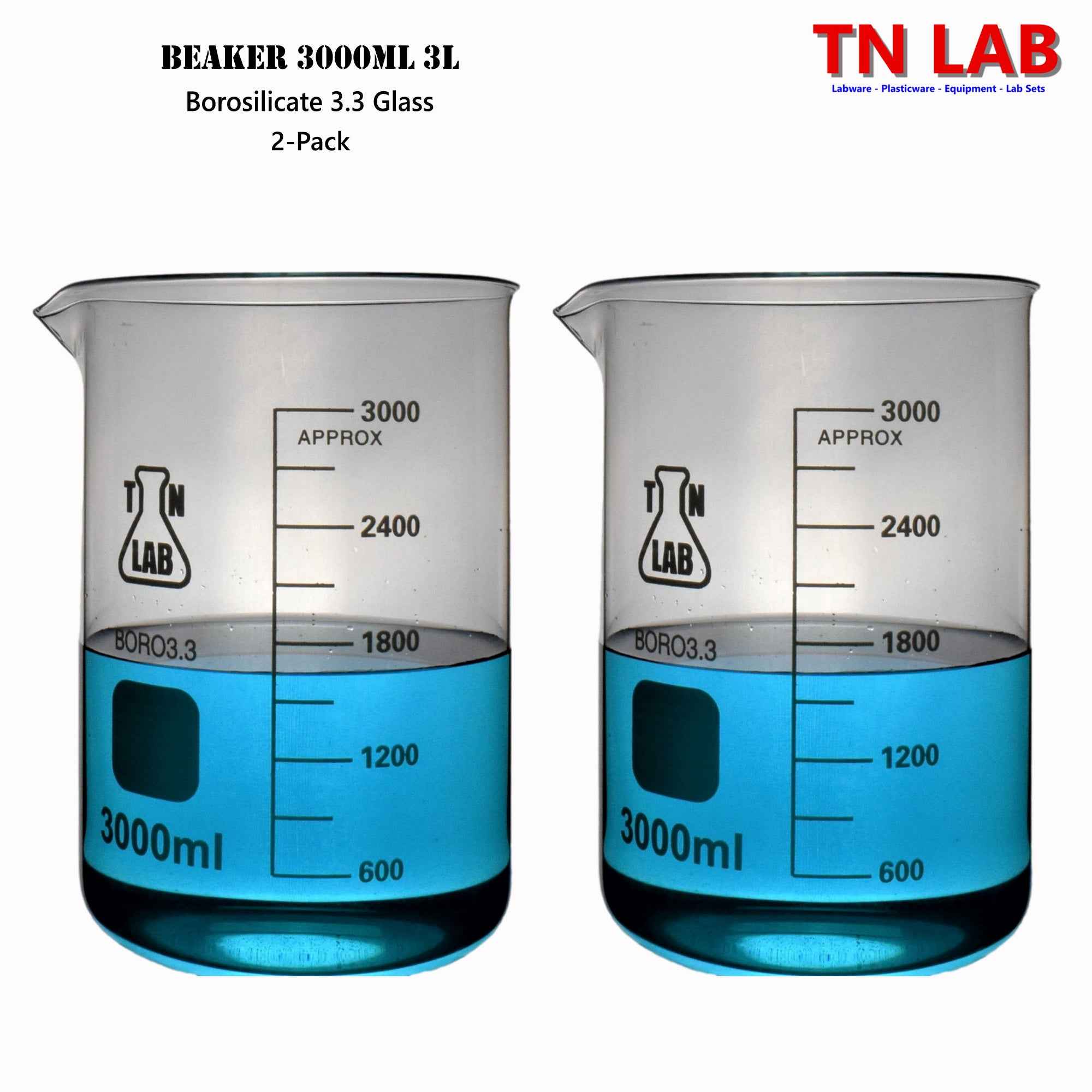Beaker Borosilicate Glass with Graduations 3,000ml 3L - TN LAB Supply