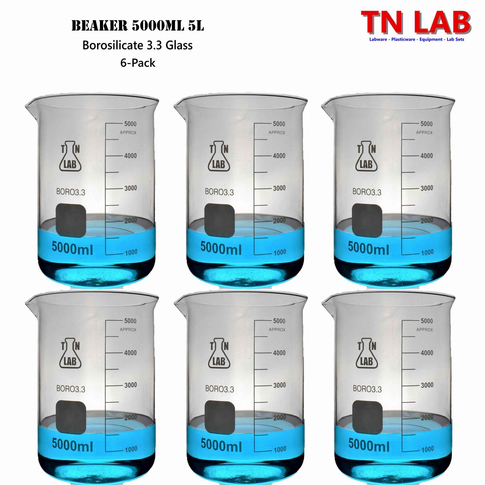 Beaker Borosilicate Glass with Graduations 5,000ml 5L - TN LAB Supply