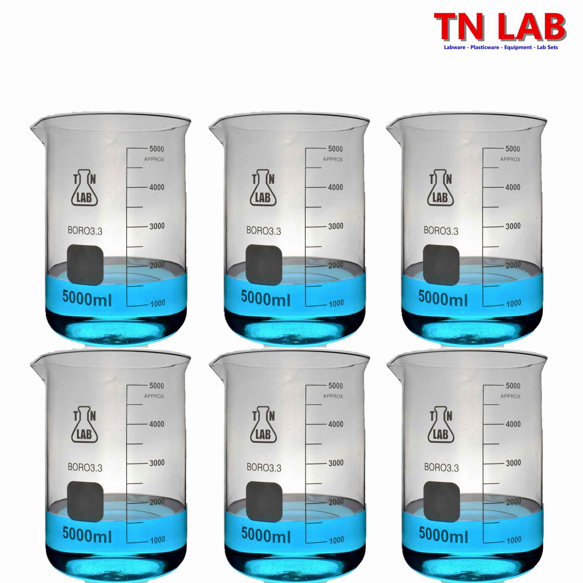 Beaker Borosilicate Glass with Graduations 5,000ml 5L - TN LAB Supply