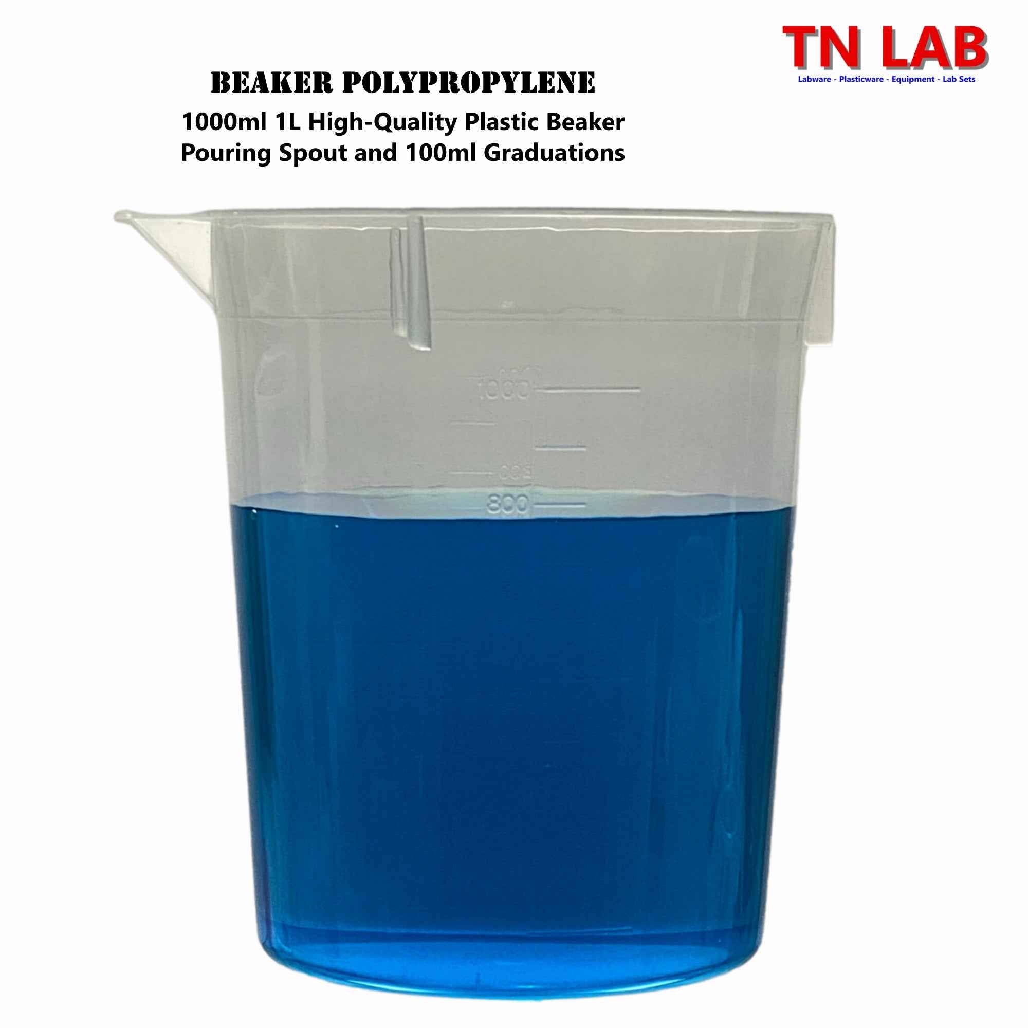 Beaker Lab - Quality Polypropylene Plastic 1000ml 1L Beaker - TN LAB Supply