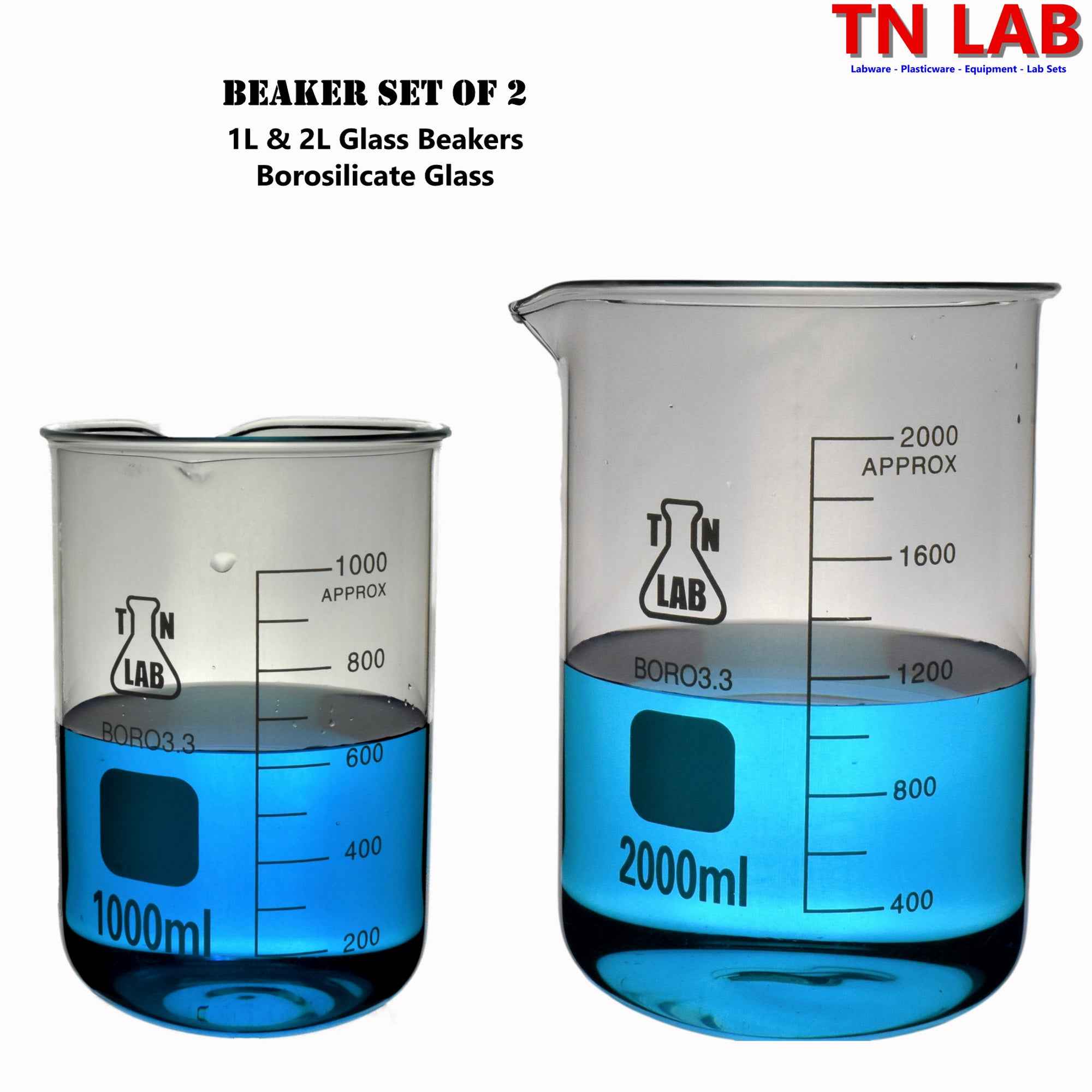 Beaker Set Borosilicate Glass 2 - Piece Beaker SET 1L and 2L Beaker - TN LAB Supply