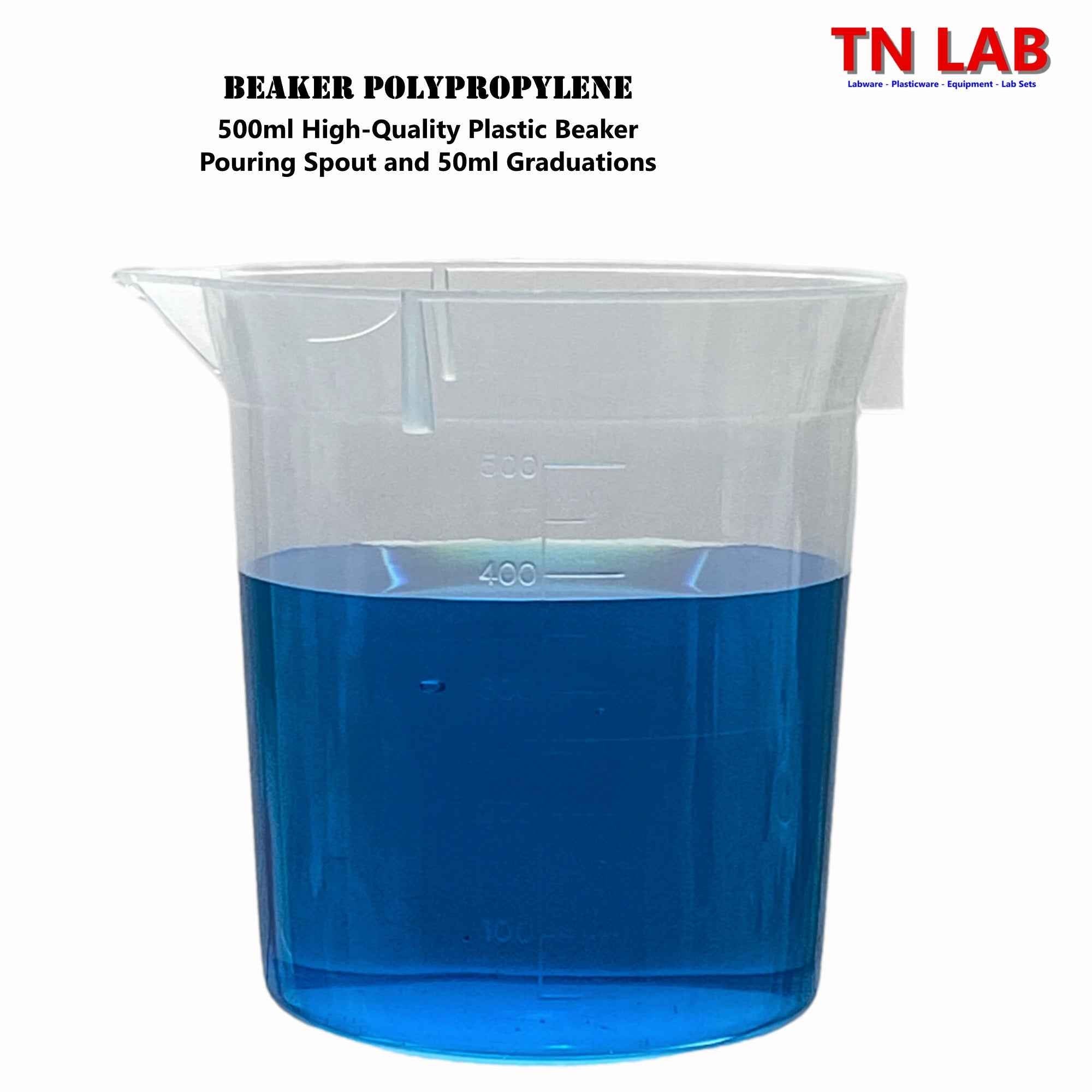 Beaker Set Lab - Quality Polypropylene Plastic Set of 4 Beakers (100 - 200 - 300 - 500) - TN LAB Supply