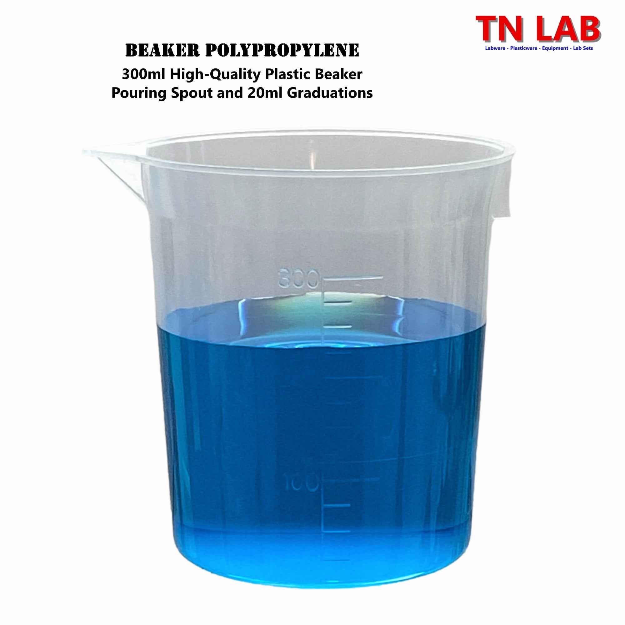 Beaker Set Lab - Quality Polypropylene Plastic Set of 4 Beakers (100 - 200 - 300 - 500) - TN LAB Supply