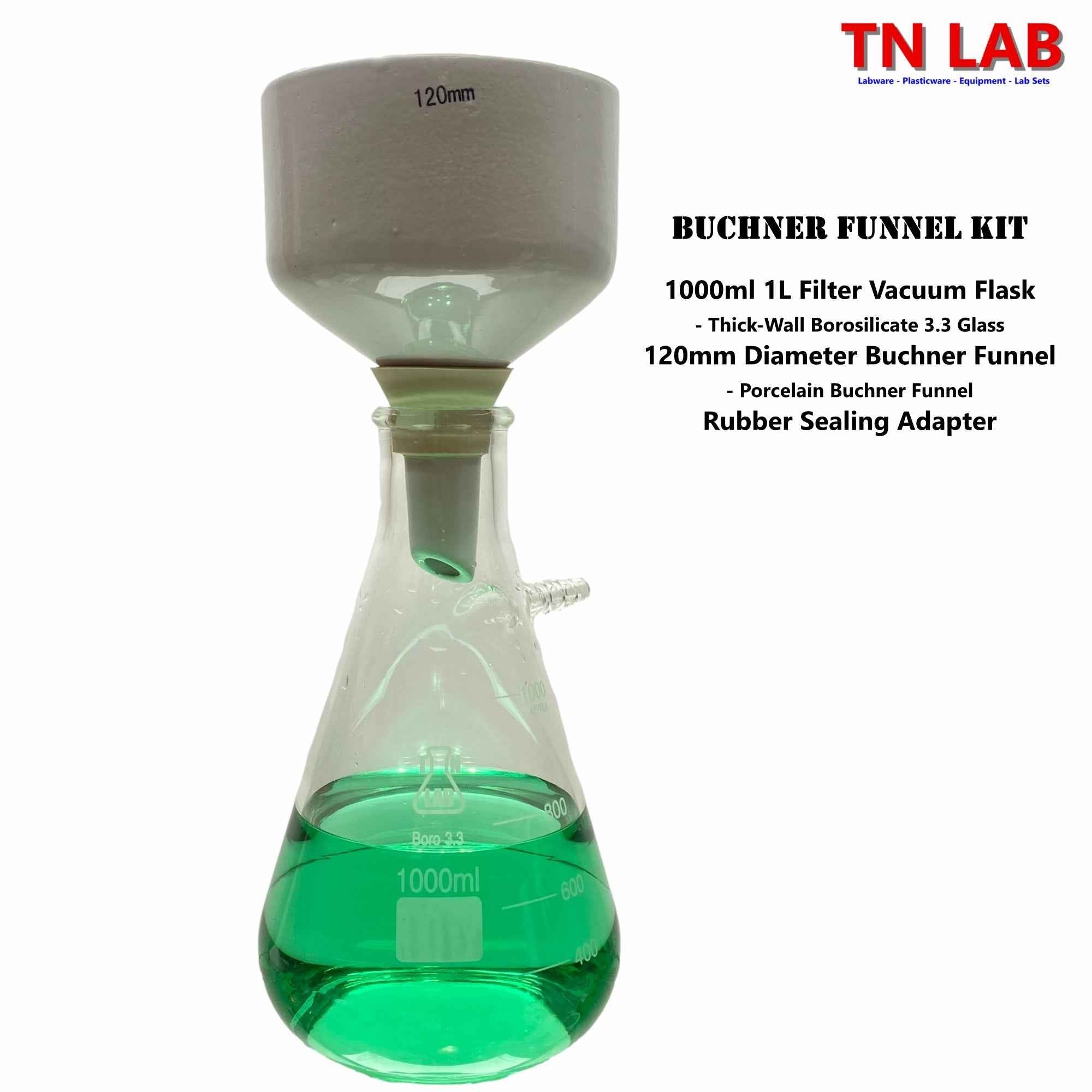Buchner Funnel Kit Filter Flask SET 120mm Funnel and 1000ml 1L Vacuum Flask - TN LAB Supply