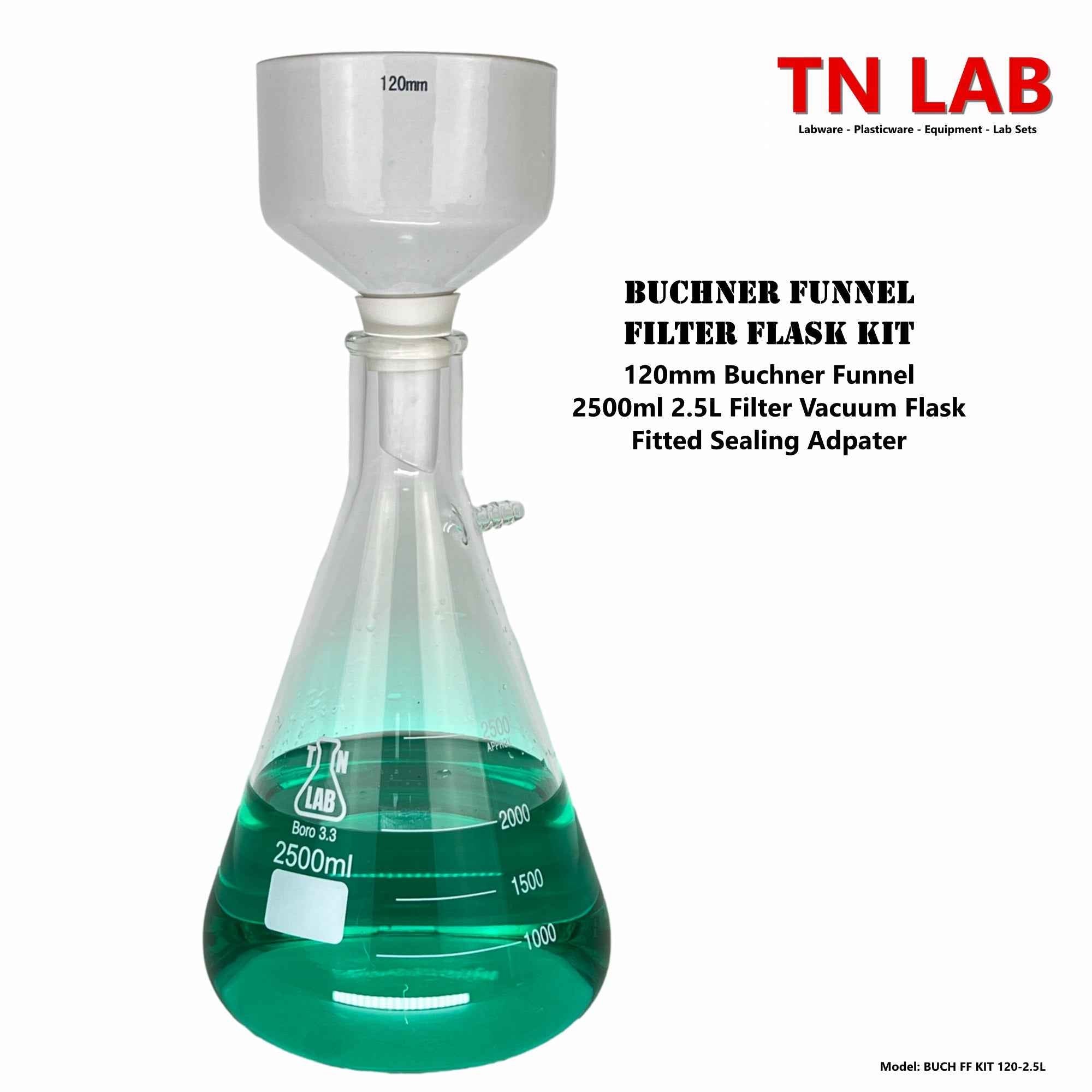 Buchner Funnel Kit Filter Flask SET 120mm Funnel and 2500ml 2.5L Vacuum Flask - TN LAB Supply