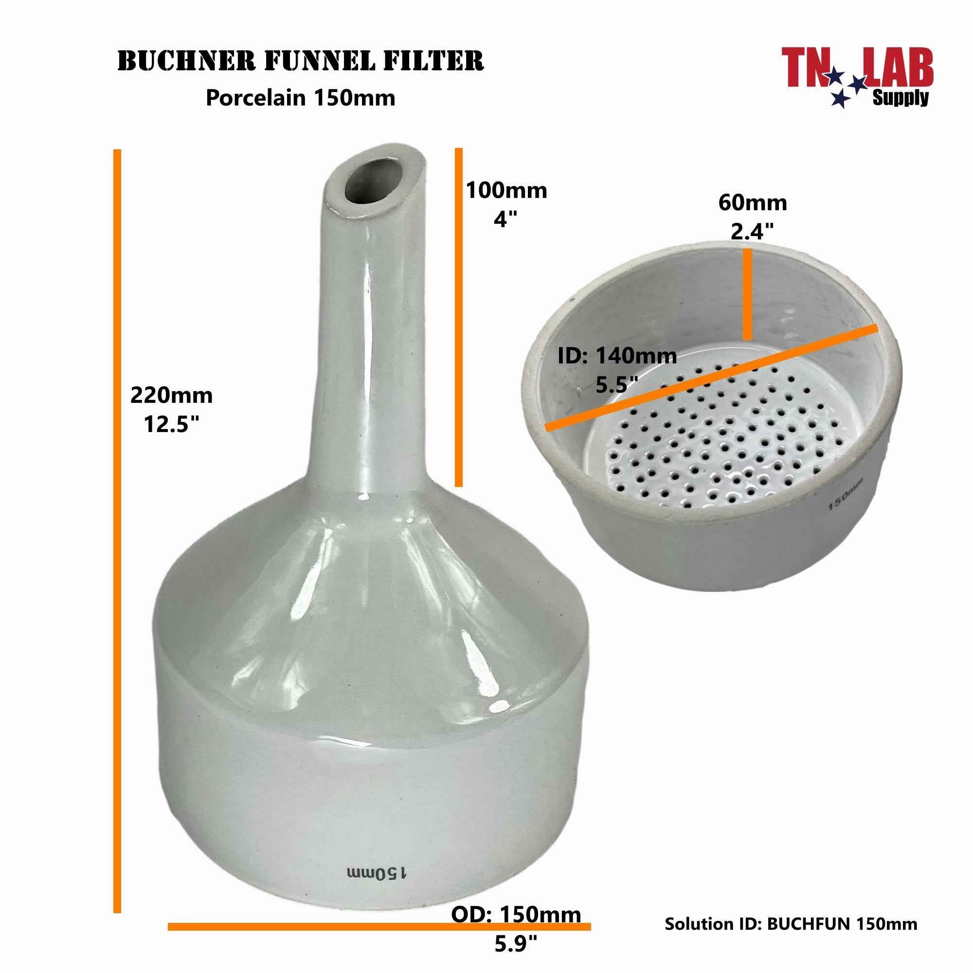 Buchner Funnel Kit Filter Flask SET 150mm Funnel and 5000ml Vacuum Flask - TN LAB Supply