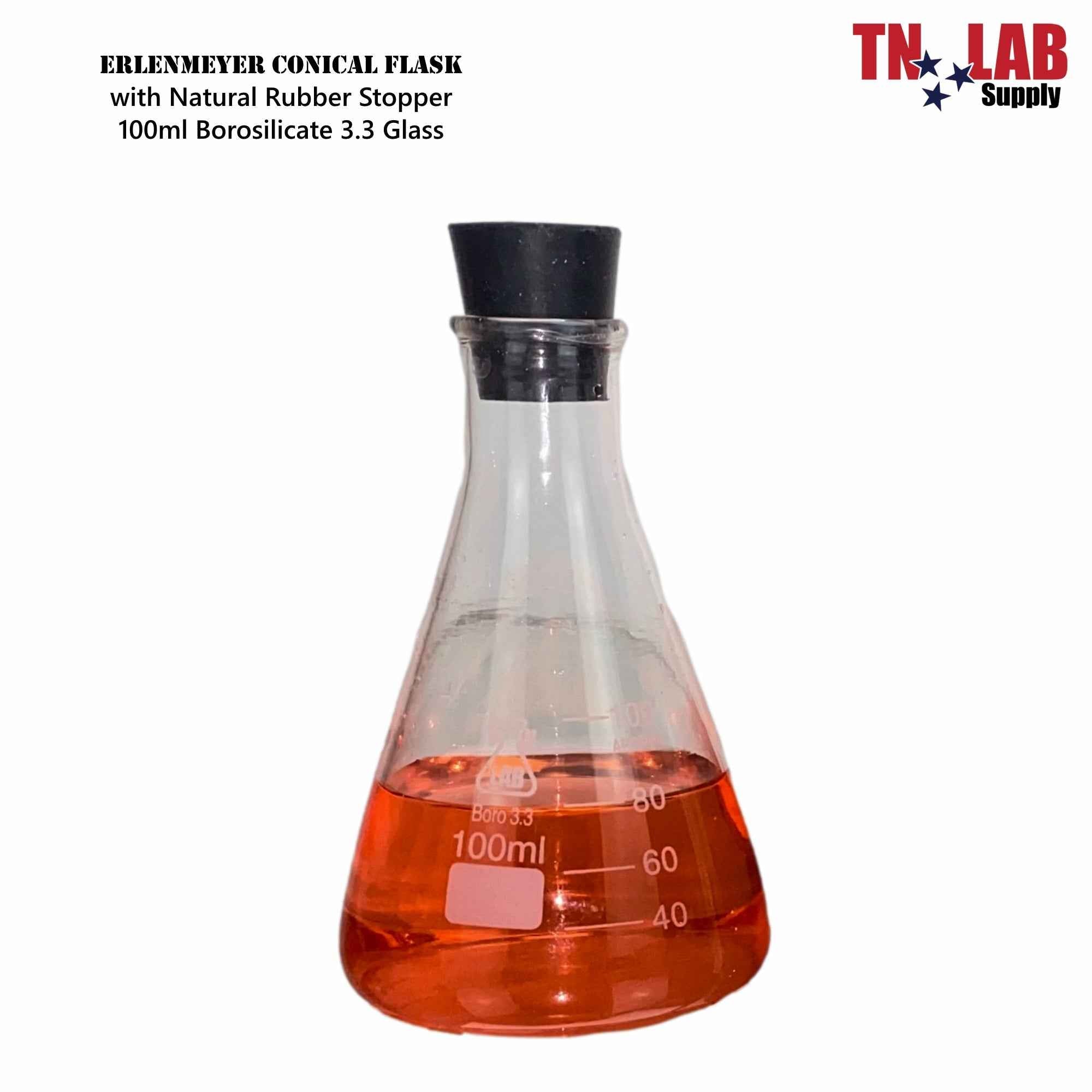 Erlenmeyer Flask Borosilicate 3.3 Glass w - Rubber Stopper Family - TN LAB Supply