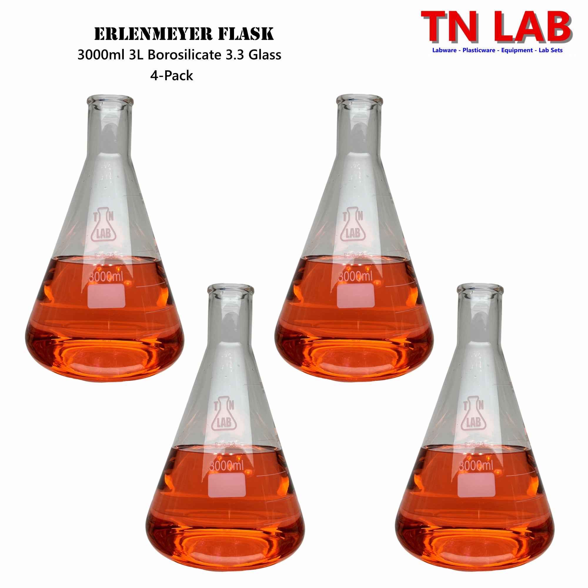 Erlenmeyer Flask Borosilicate Glass Conical Flask 3000ml 3L - TN LAB Supply