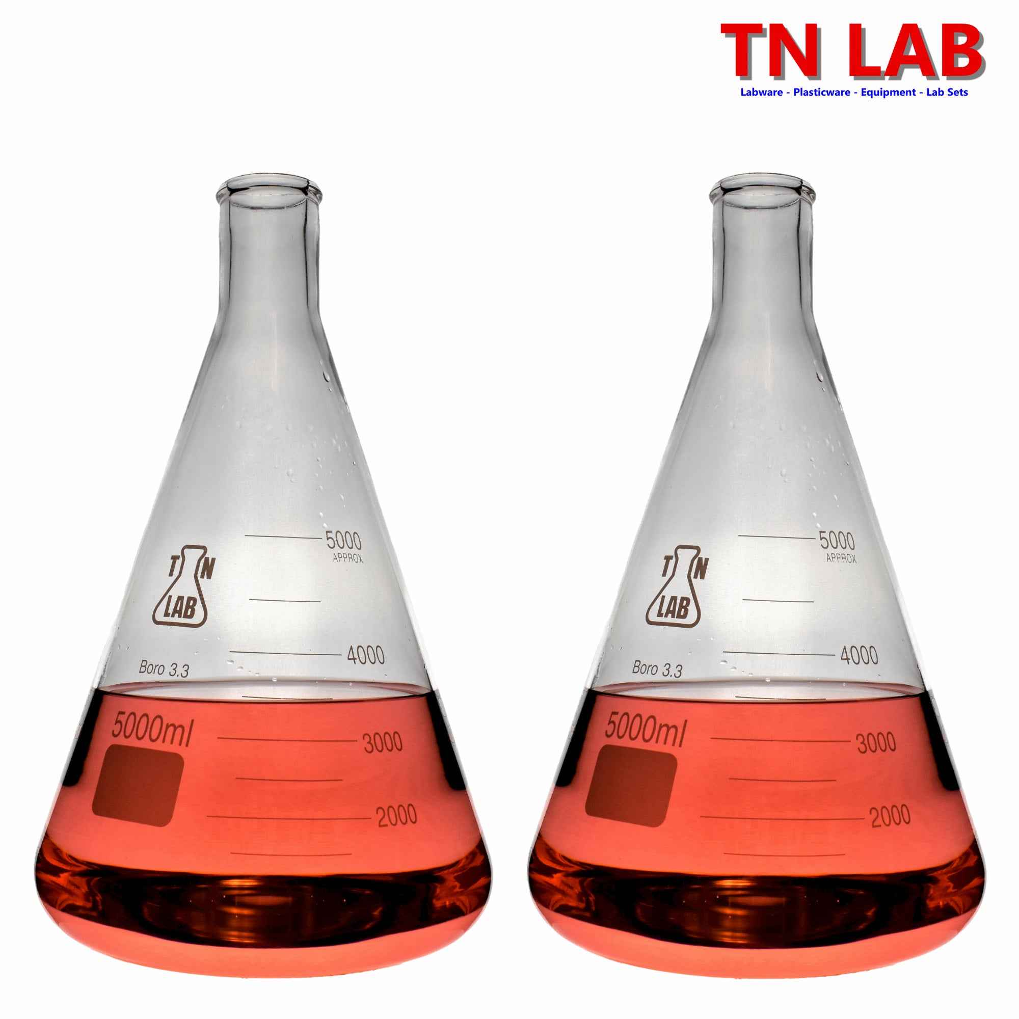 Erlenmeyer Flask Borosilicate Glass Conical Flask 5000ml 5L - TN LAB Supply
