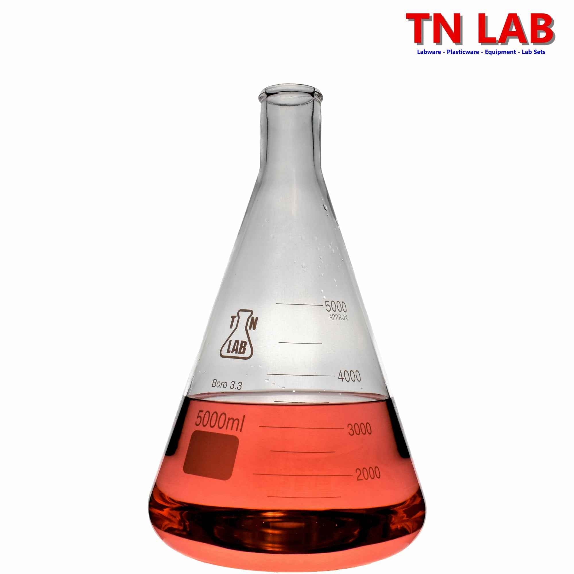 Erlenmeyer Flask Borosilicate Glass Conical Flask 5000ml 5L - TN LAB Supply