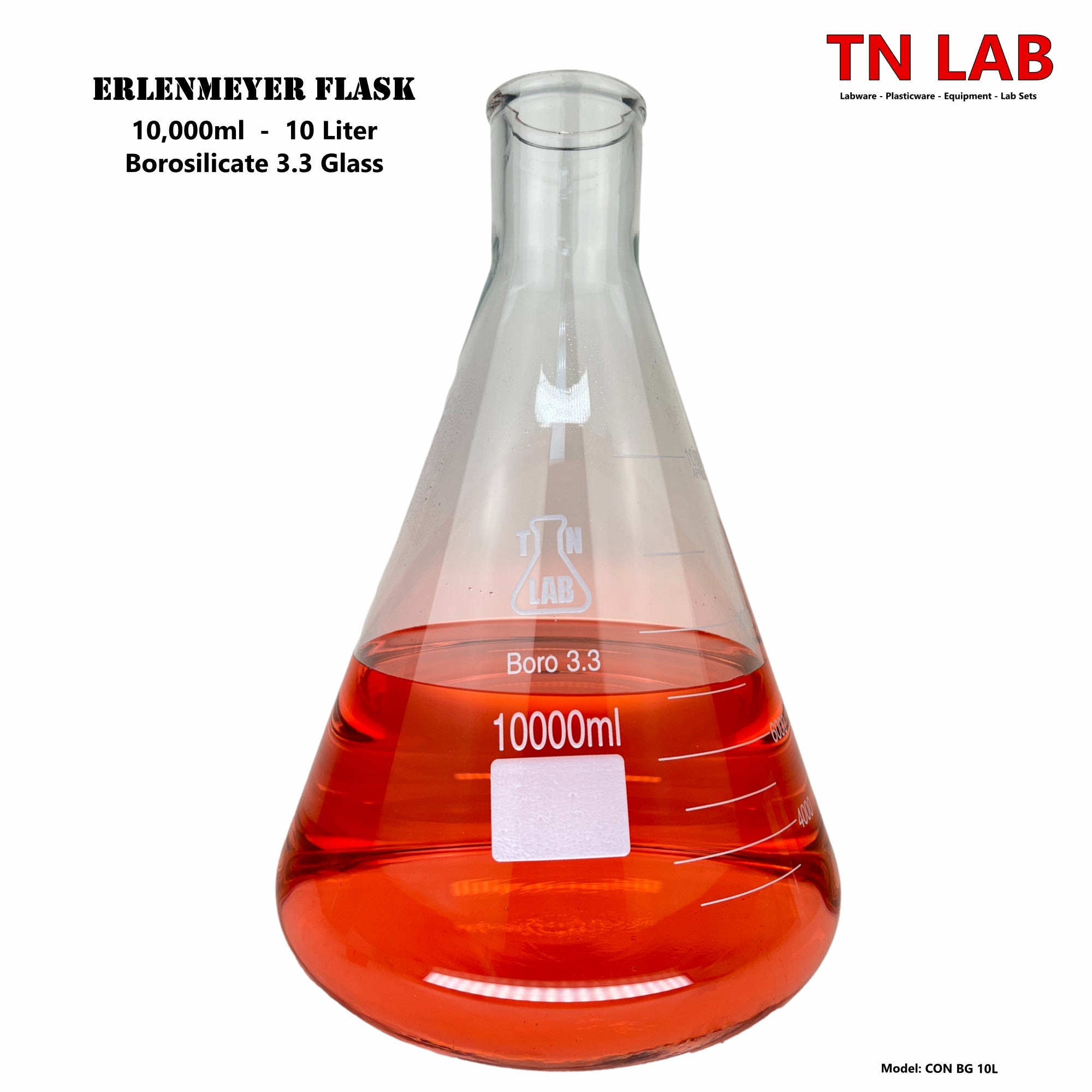 Erlenmeyer Flask Borosilicate 3.3 Glass 10000ml 10 Liter