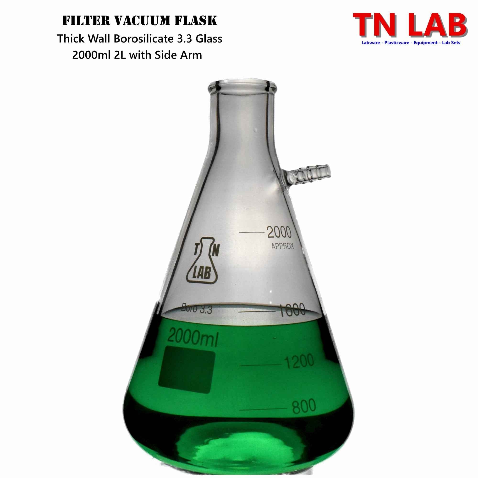 Filter Flask Borosilicate Glass Buchner Vacuum Flask Side Arm 2000ml 2L - TN LAB Supply