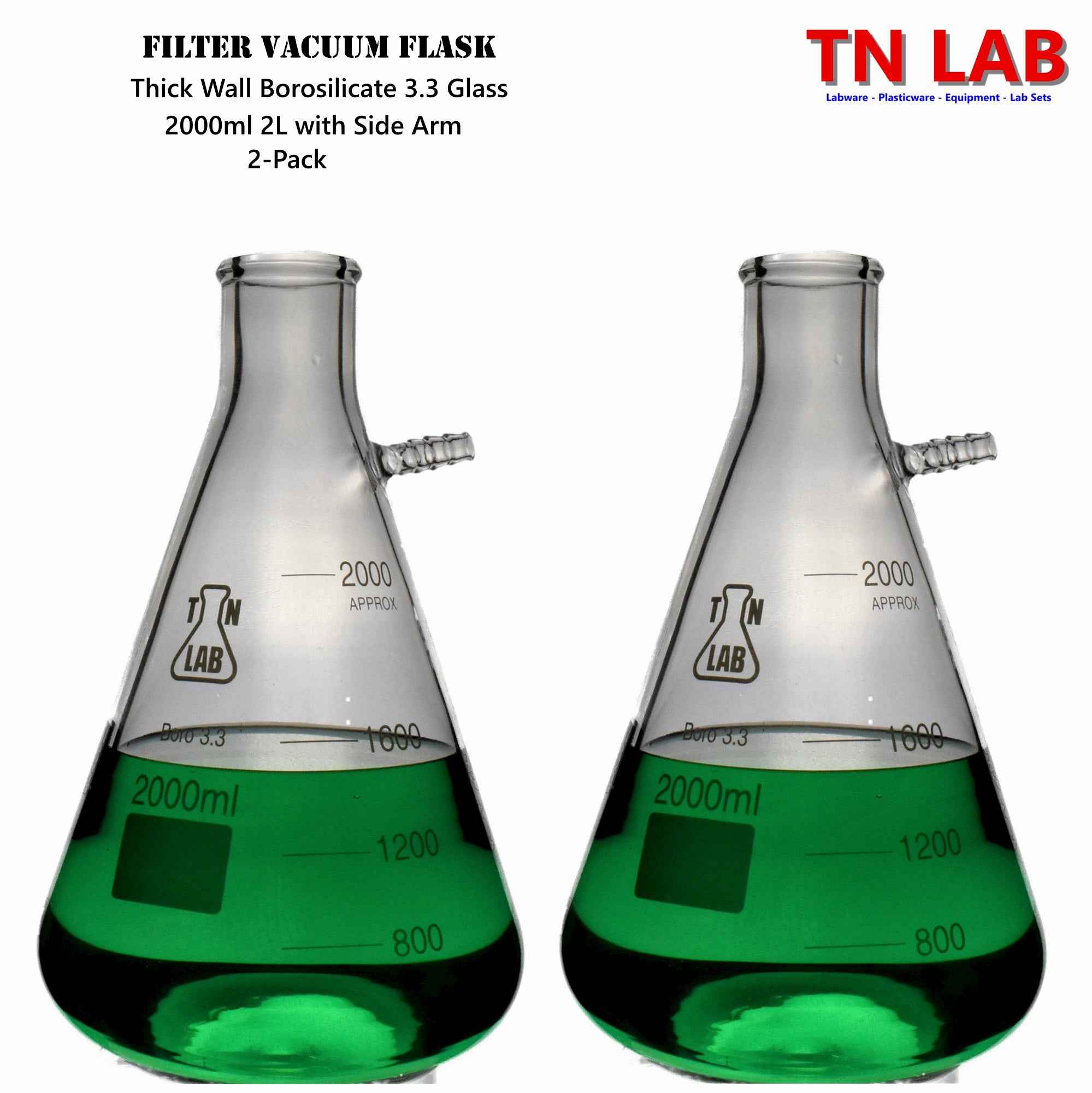 Filter Flask Borosilicate Glass Buchner Vacuum Flask Side Arm 2000ml 2L - TN LAB Supply