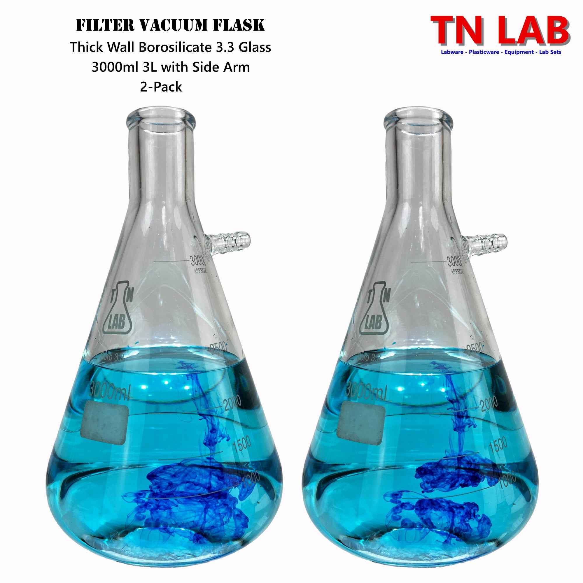 Filter Flask Borosilicate Glass Buchner Vacuum Flask Side Arm 3000ml 3L - TN LAB Supply