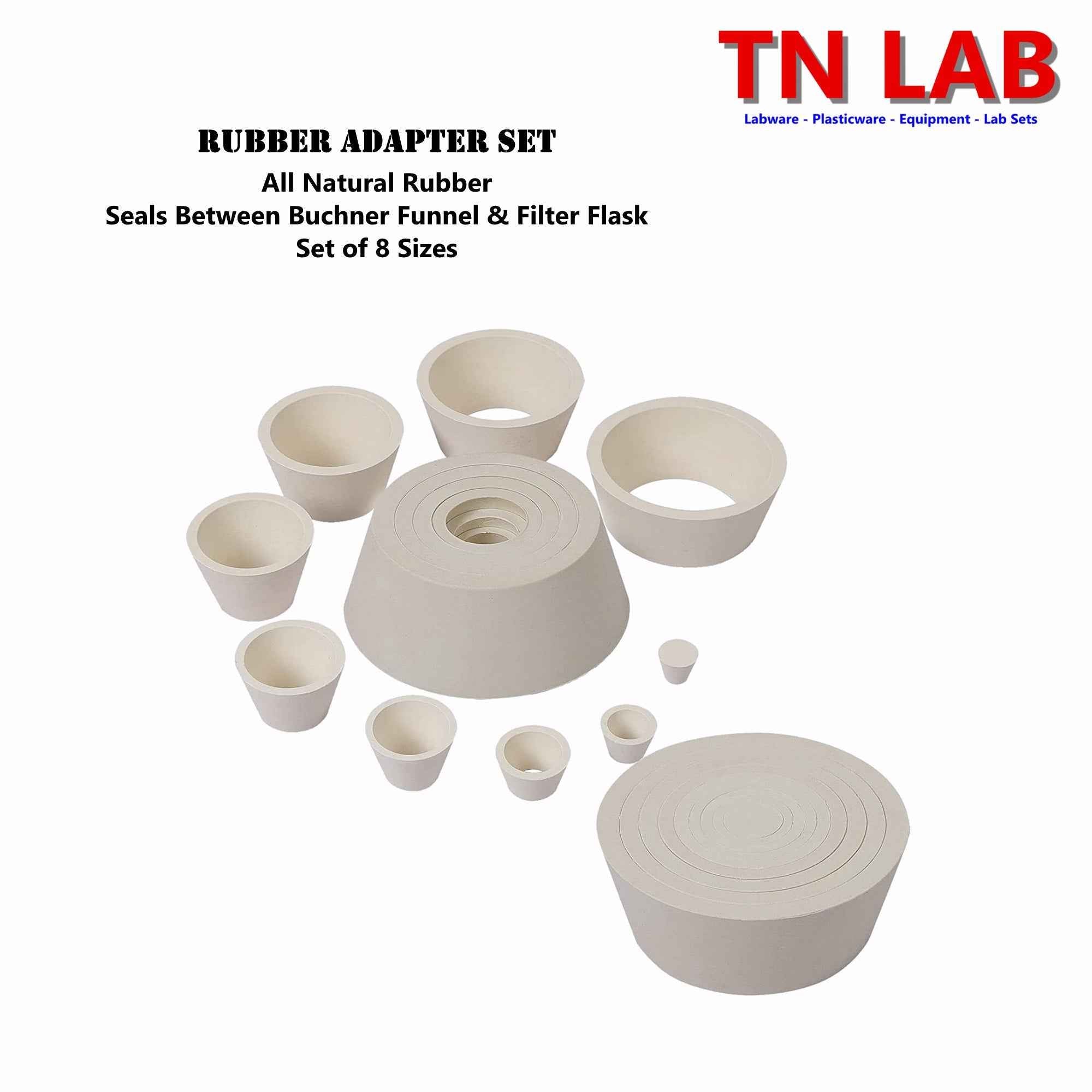 Filter Flask Buchner Funnel Vacuum Sealing Adapter Coned Shaped Rubber 8 - Size Set - TN LAB Supply