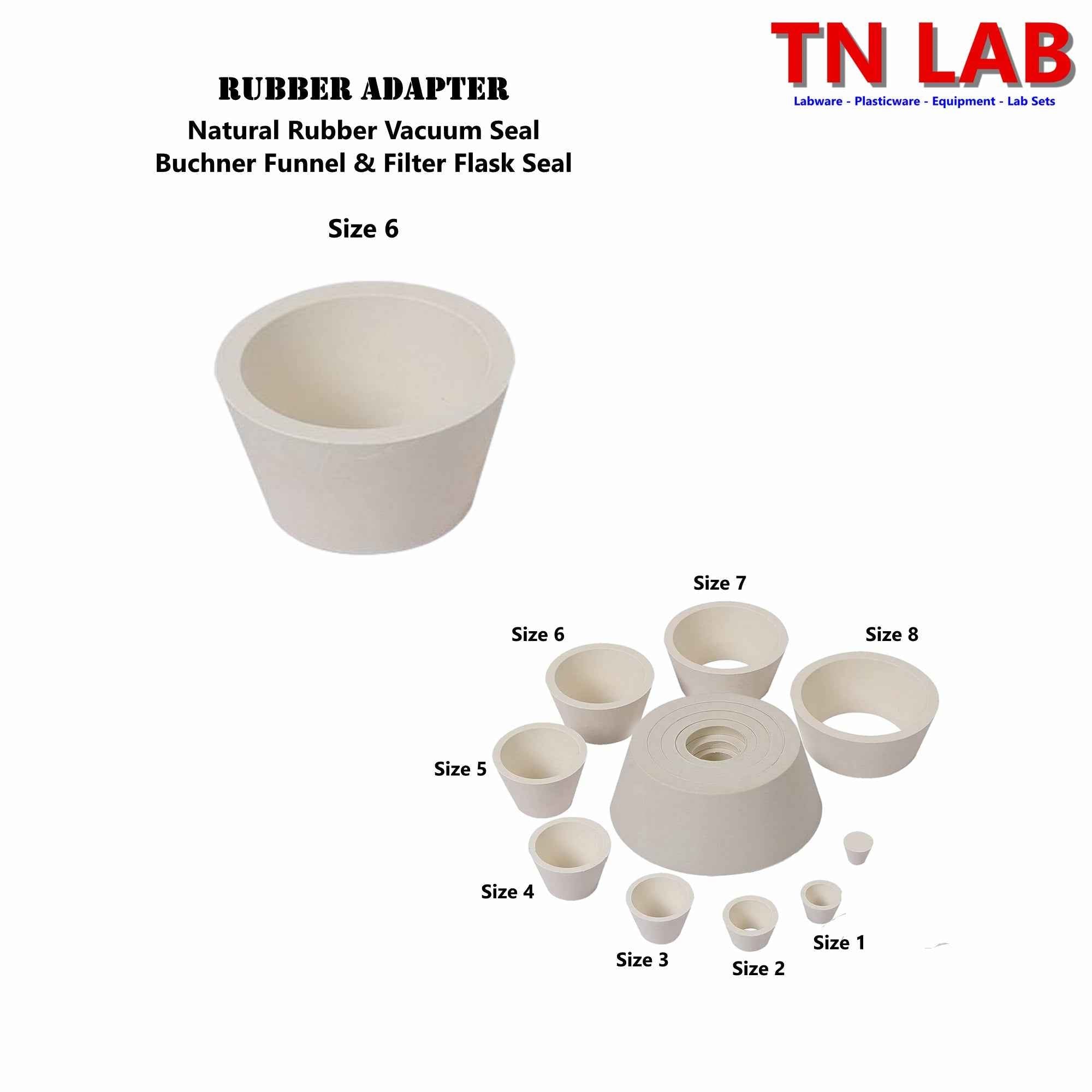 Filter Flask Buchner Funnel Vacuum Sealing Adapters Cone Shaped Rubber 8 - Sizes - TN LAB Supply