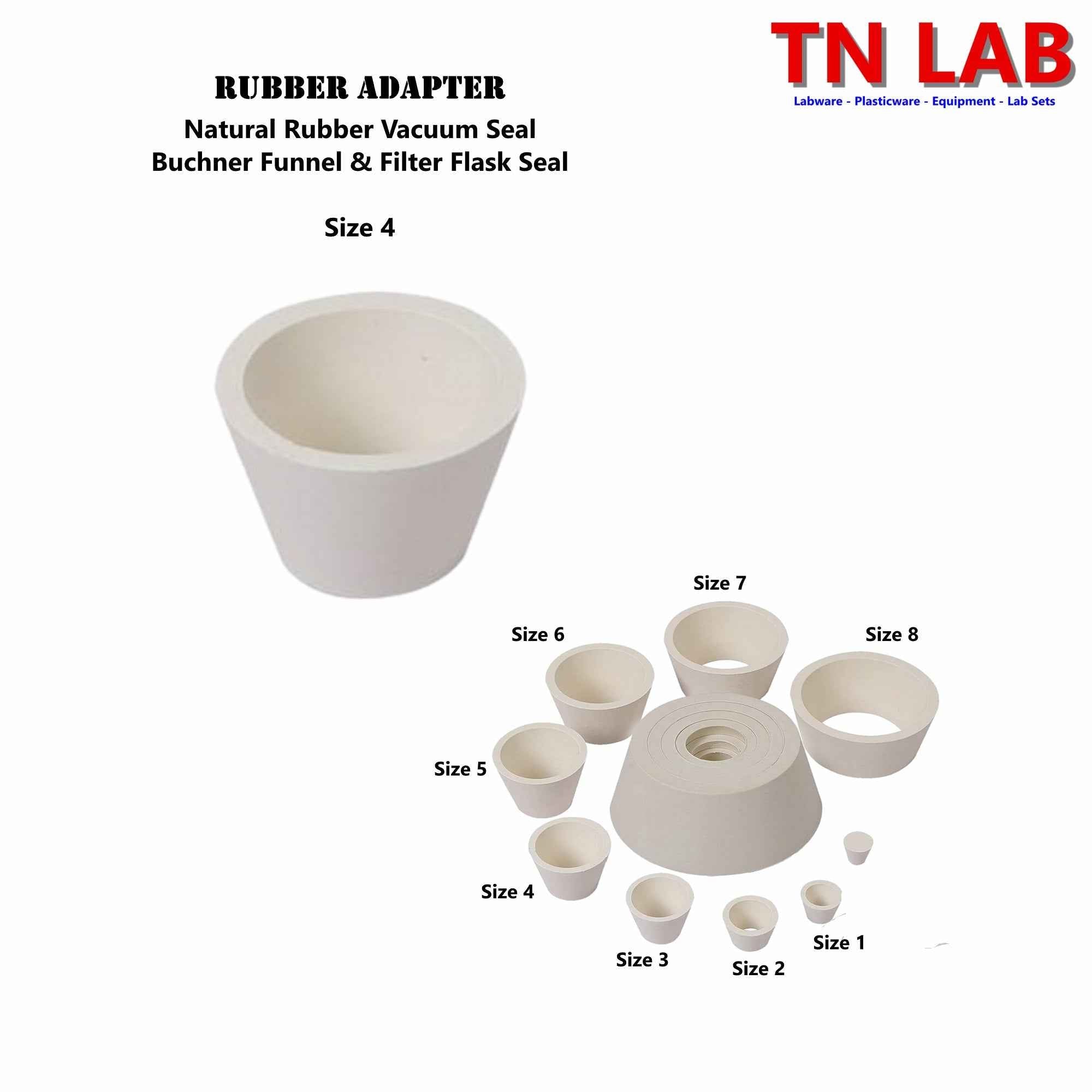 Filter Flask Buchner Funnel Vacuum Sealing Adapters Cone Shaped Rubber 8 - Sizes - TN LAB Supply
