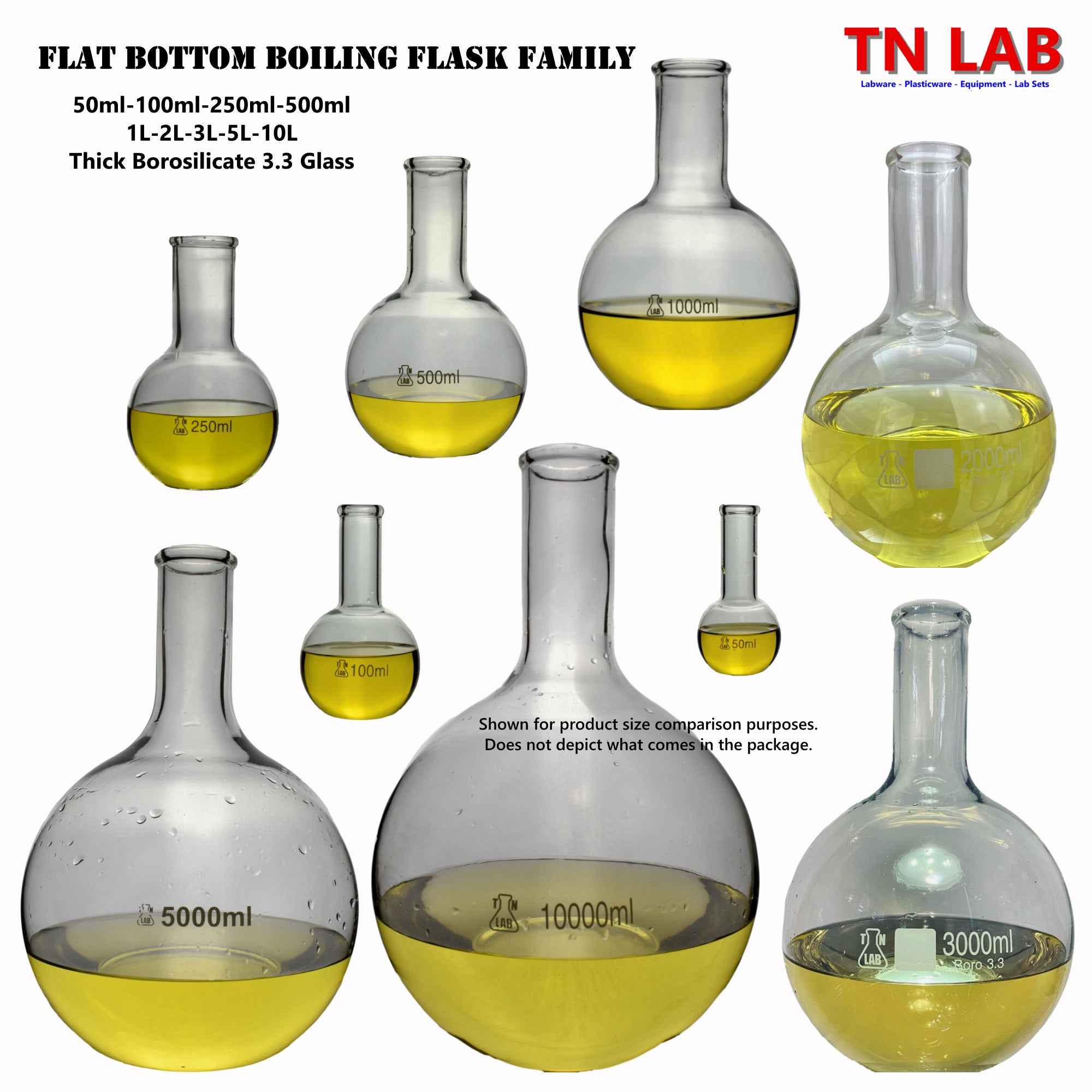 Flat Bottom Boiling Flask Florence Flask Borosilicate Glass 1000ml 1L - TN LAB Supply