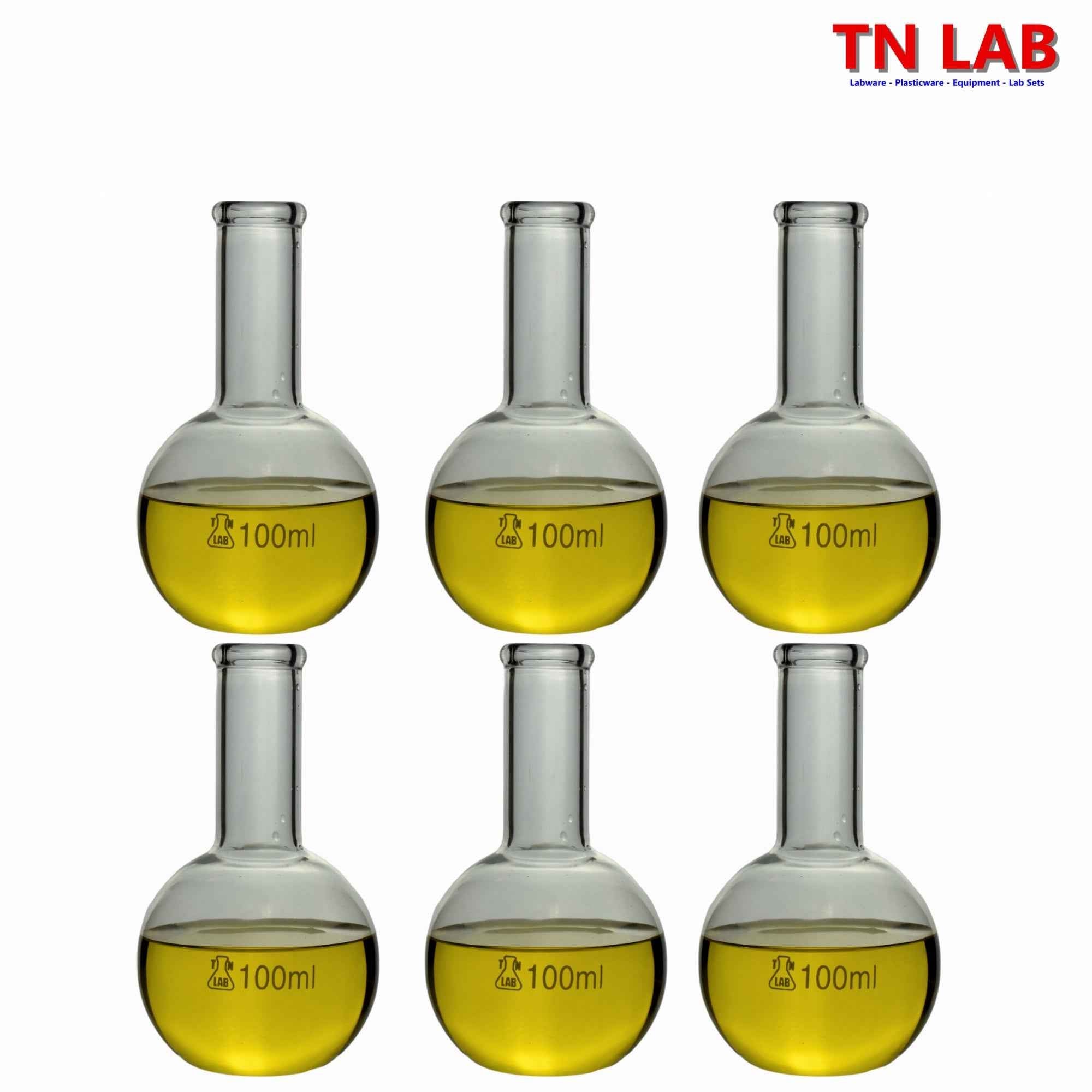 Flat Bottom Boiling Flask Florence Flask Borosilicate Glass 100ml 3 - Pack & 6 - Pack - TN LAB Supply
