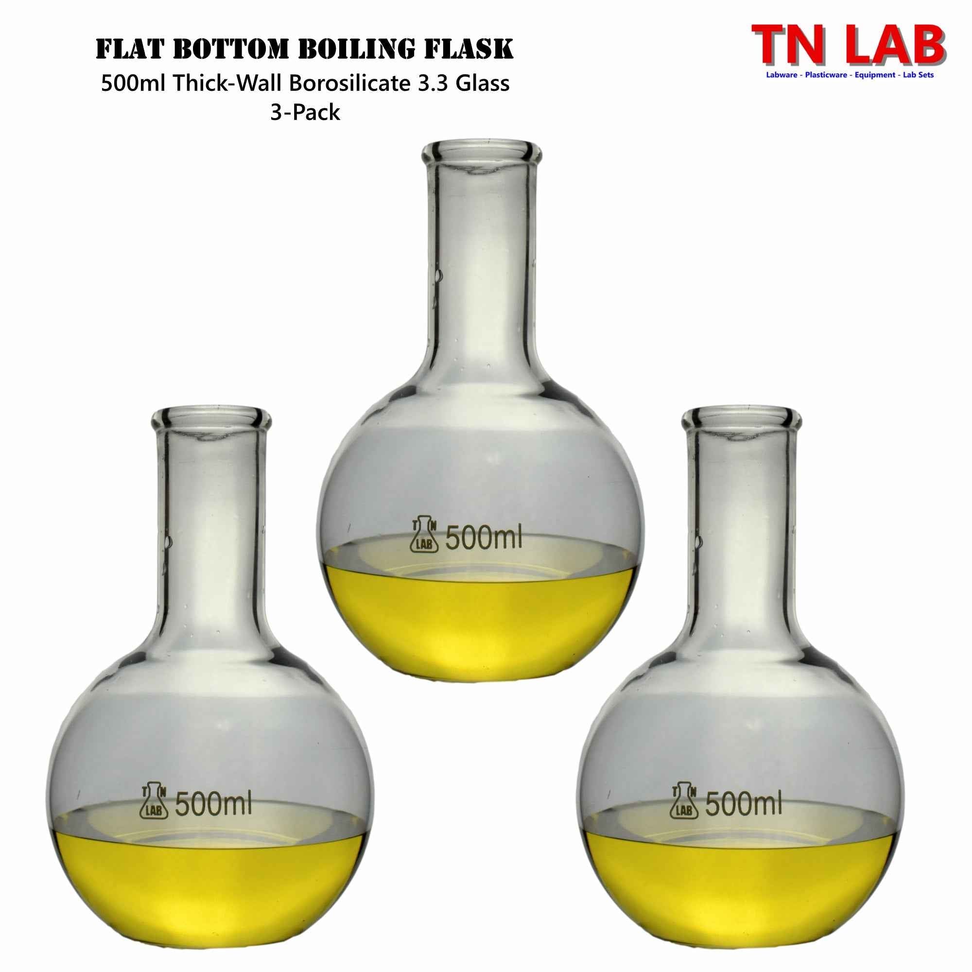 Flat Bottom Boiling Flask Florence Flask Borosilicate Glass 500ml - TN LAB Supply
