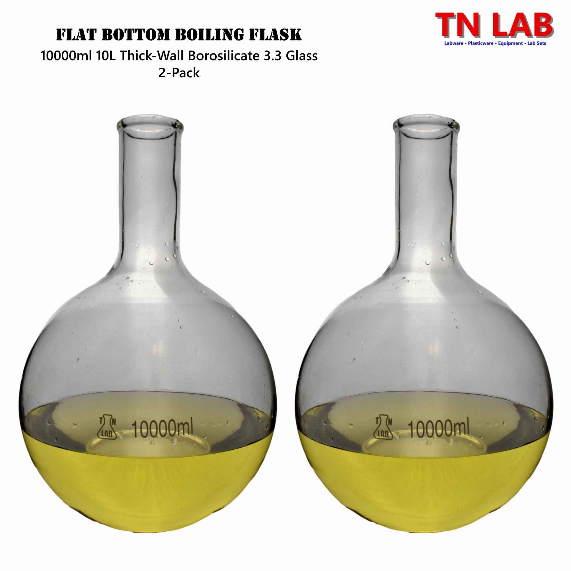 Flat Bottom Boiling Flask Florence Flask Borosilicate Glass Huge 10000ml 10L - TN LAB Supply
